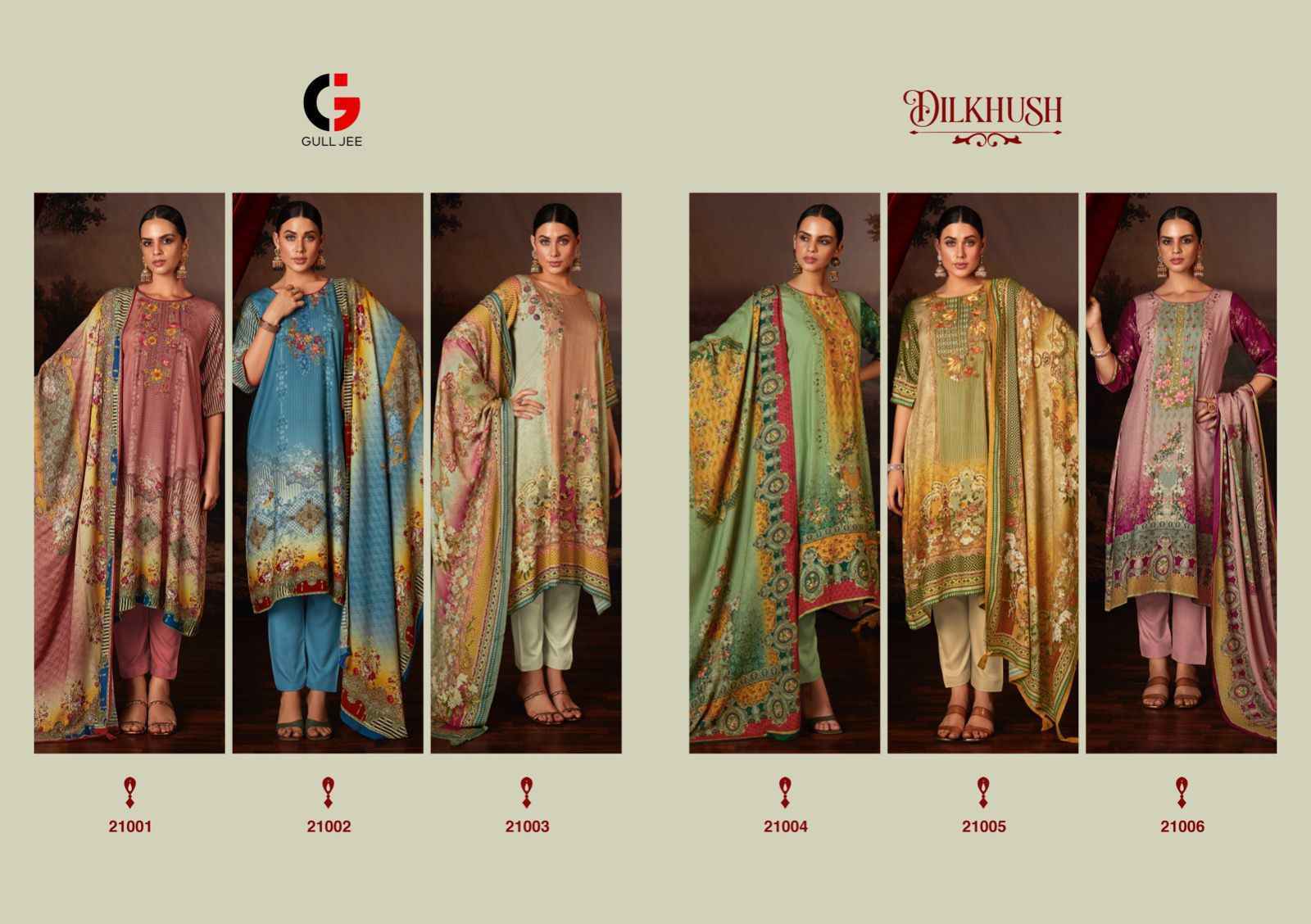 Gull Jee Dilkhush Pashmina Dress Material 6 pcs Catalogue - Wholesale Factory