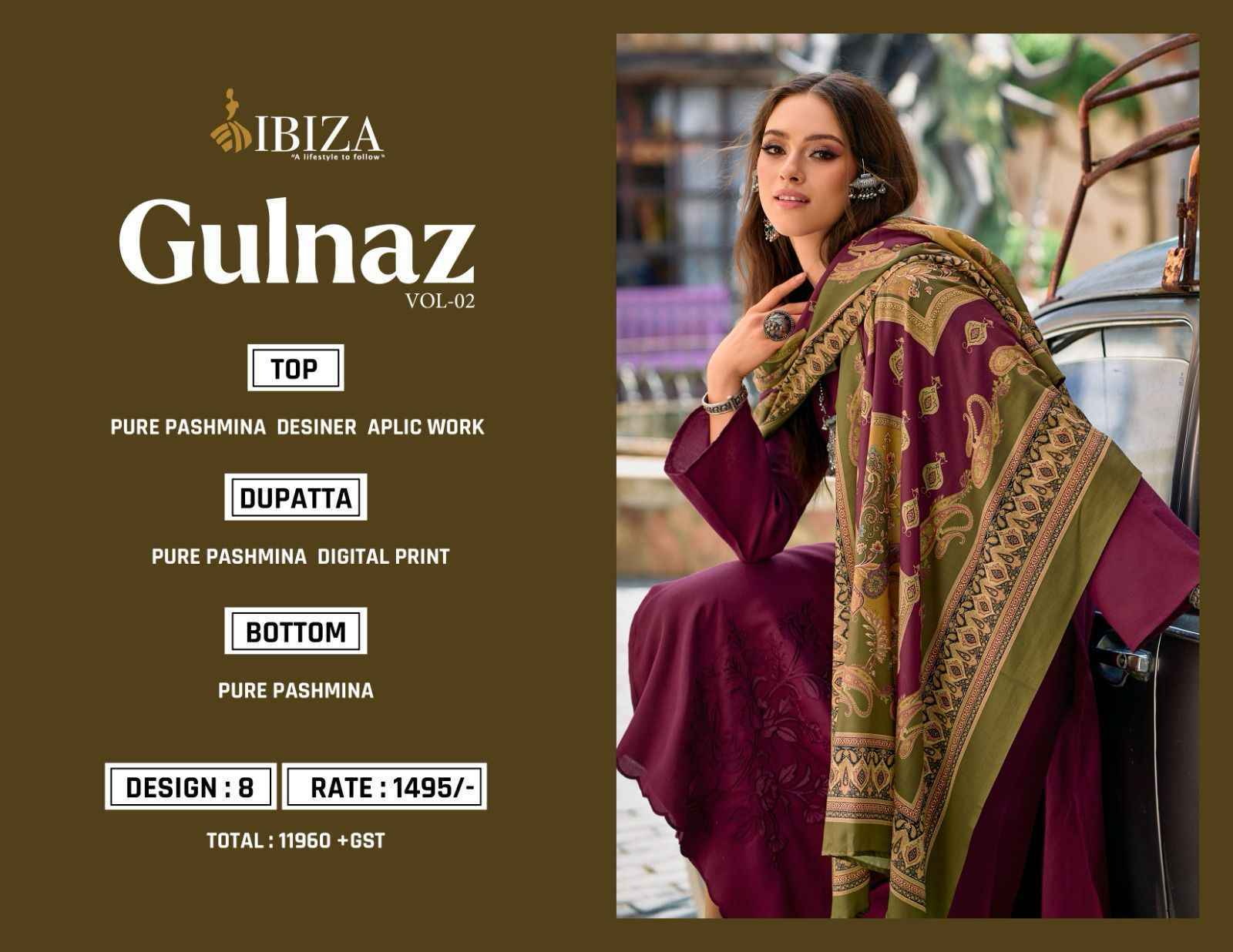 Ibiza Gulnaz Vol 2 Pashmina Dress Material 8 pcs Catalogue  - Wholesale Factory Surat