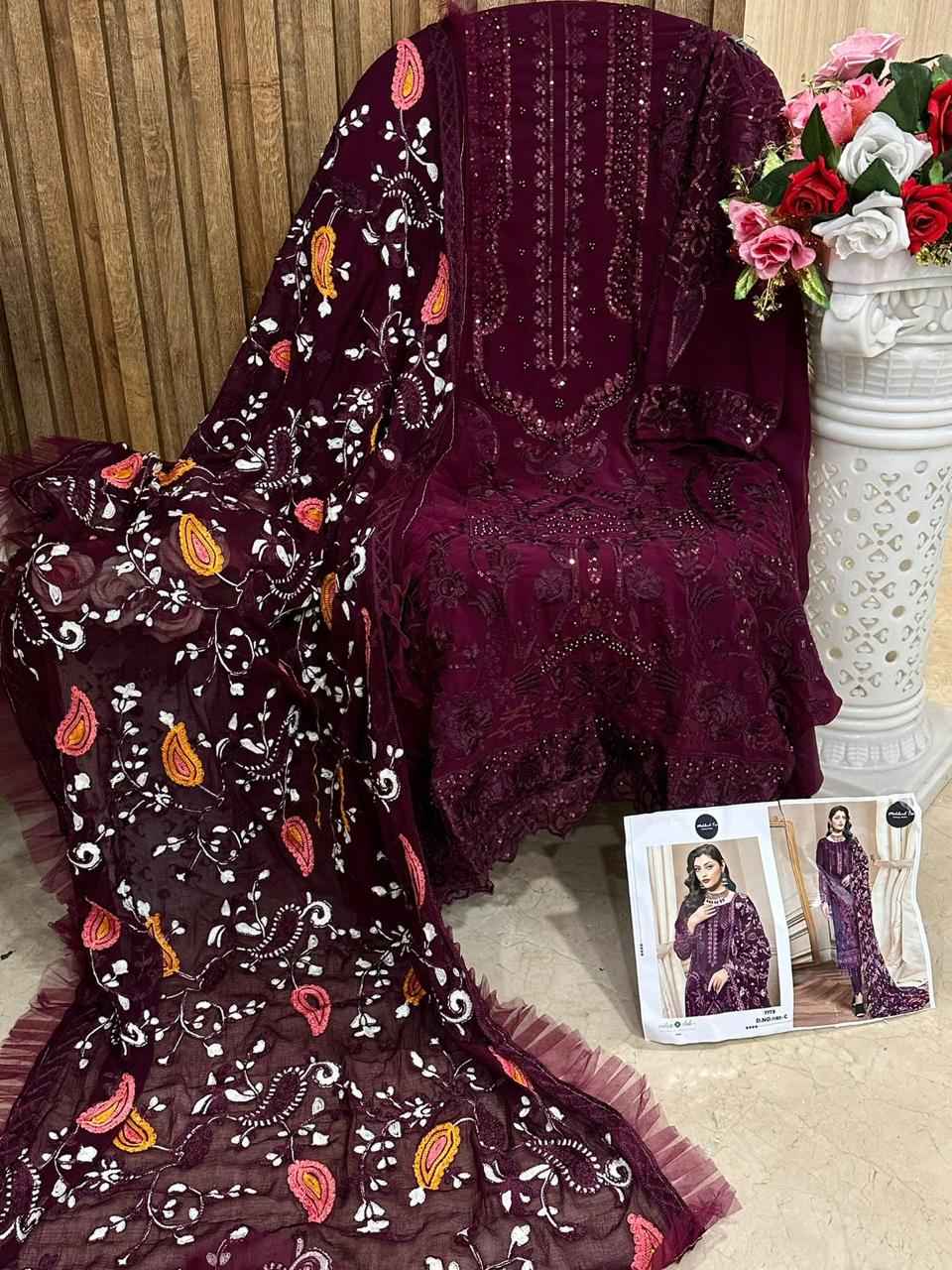 MEHBOOB TEX D NO 1150 FOX GEORGETTE EMBROIDERED FANCY PAKISTANI SUITS