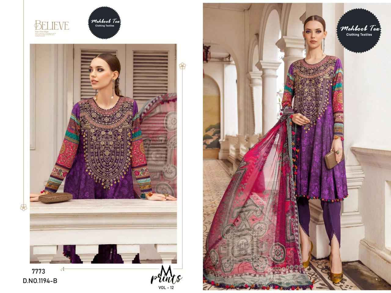 MEHBOOB TEX M PRINTS VOL 12 PAKISTANI SUITS WHOLESALE FACTORY