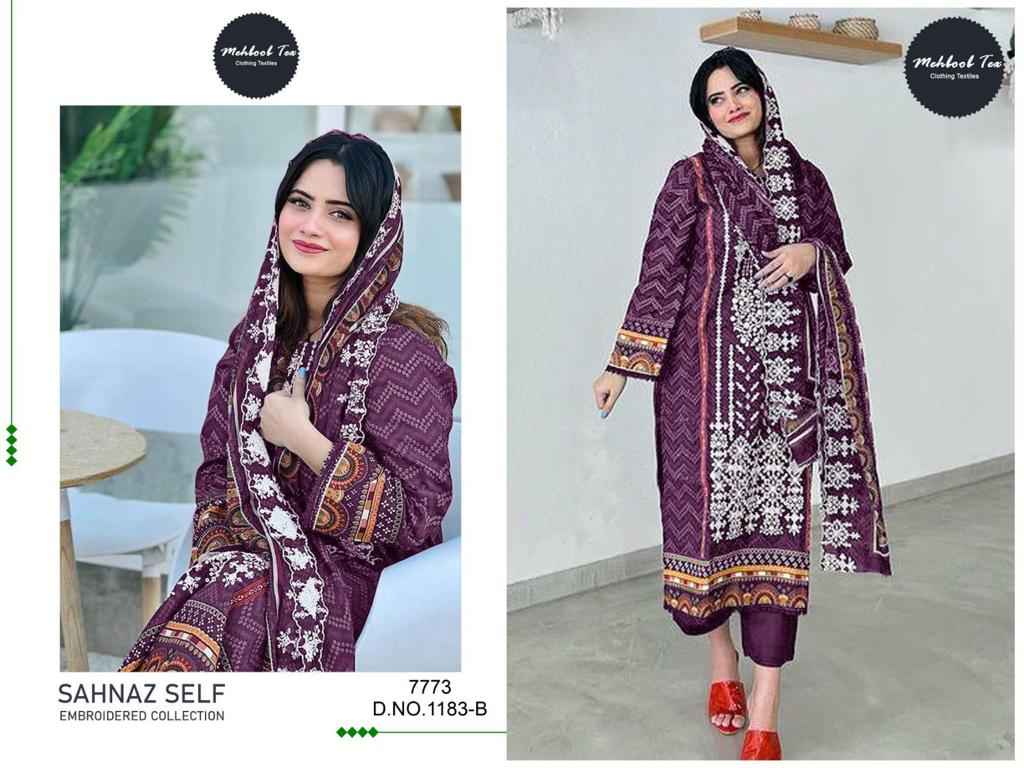 MEHBOOB TEX SHENAZ LUXURY LAWN COLLECTION SELF EMBROIDERED LAWN COTTON SALWAR KAMEEZ