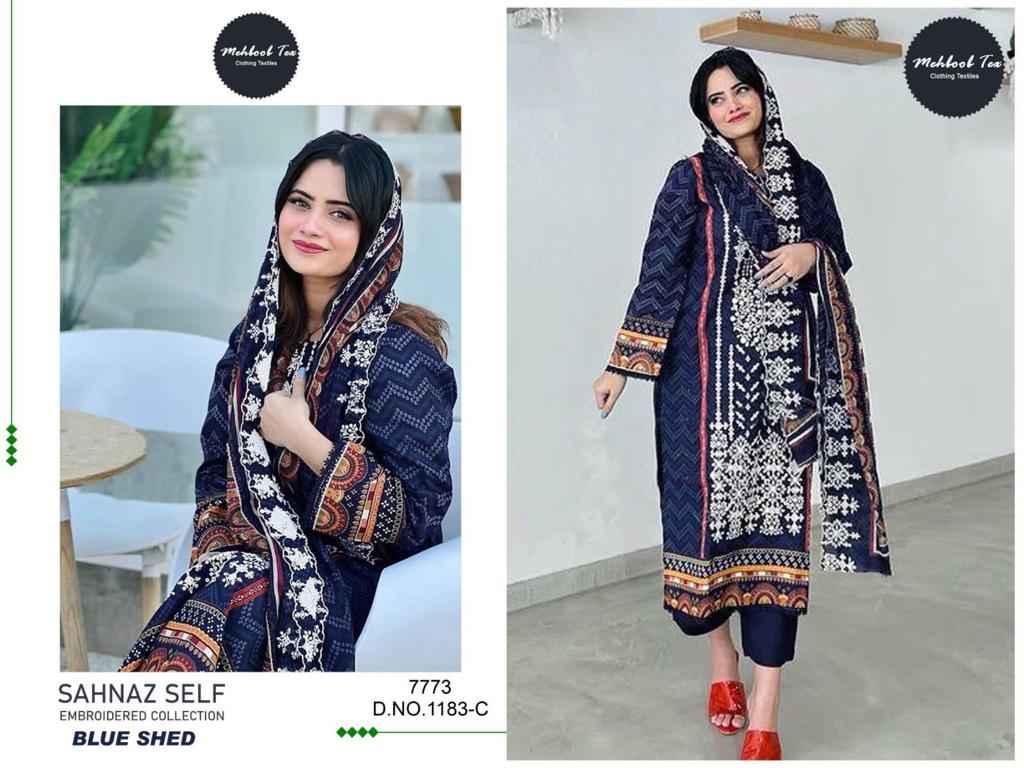 MEHBOOB TEX SHENAZ LUXURY LAWN COLLECTION SELF EMBROIDERED LAWN COTTON SALWAR KAMEEZ