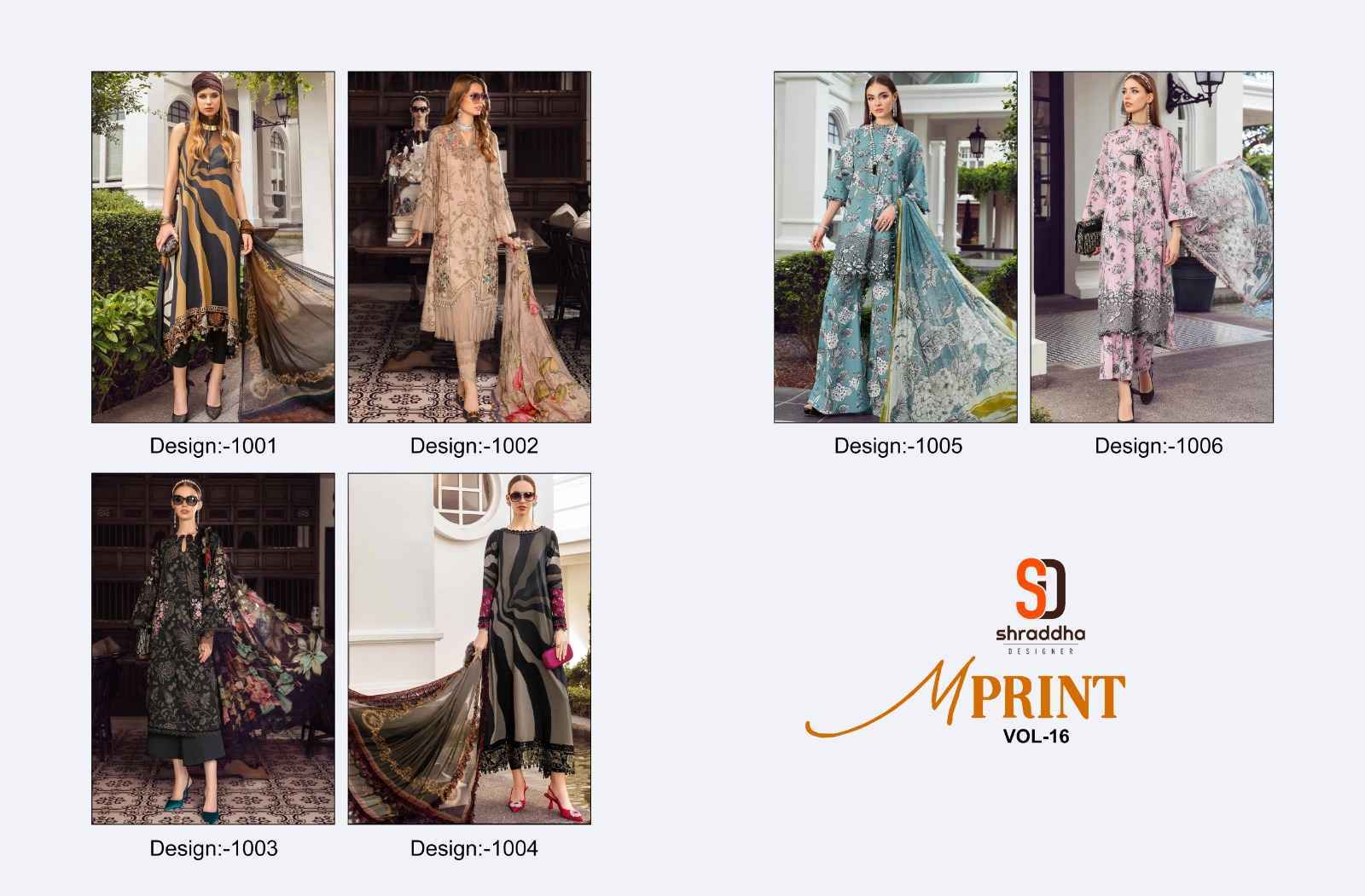 Sharaddha Designer M Print Vol 16 Lawn Cotton Dress Material 6 pcs Catalogue chiffon dupatta - Wholesale Factory