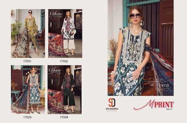 Shraddha Designer M Print Vol 17 Lawn Cotton Dress Material 4 pcs Catalogue = Chiffon dupatta - Wholesale Factory