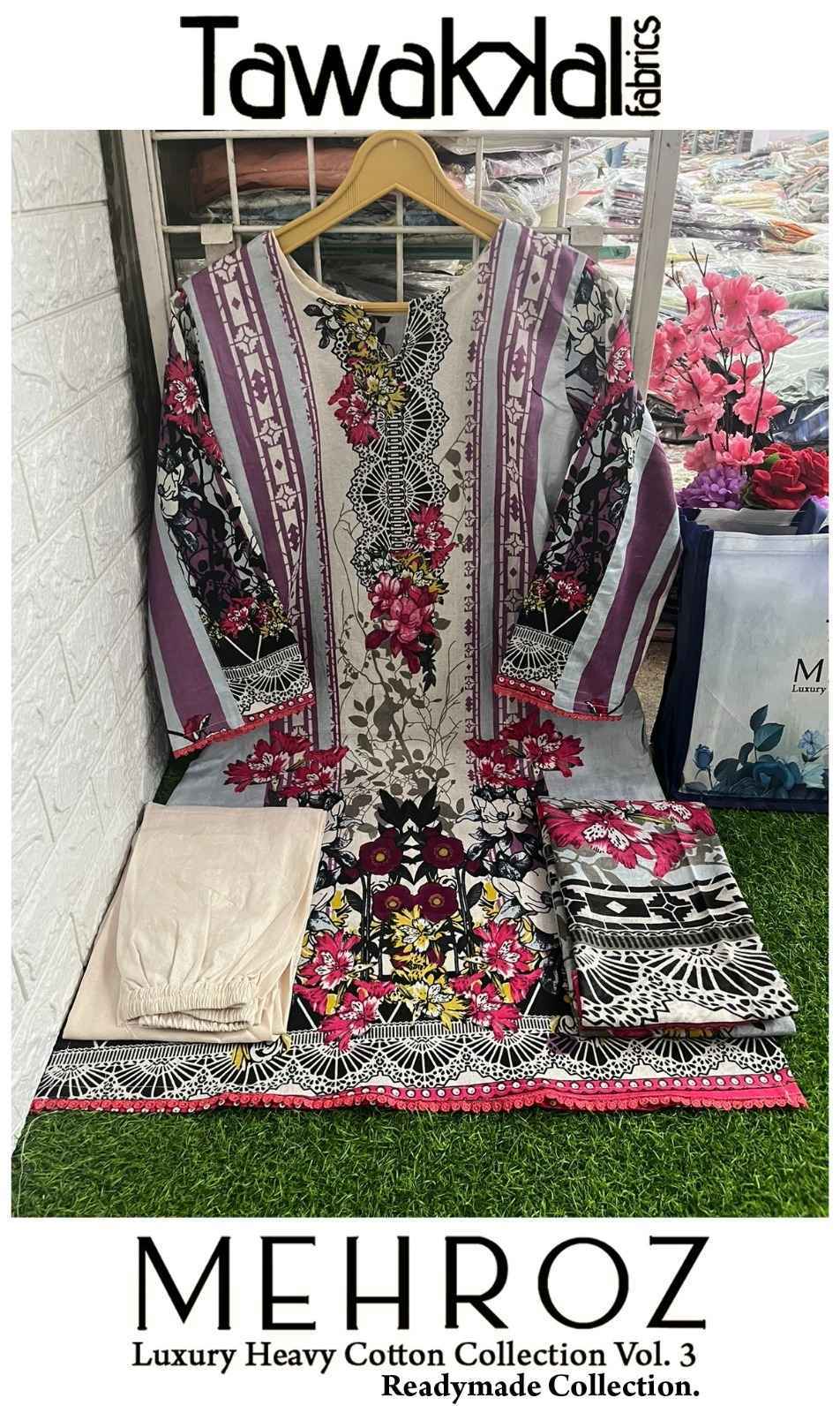 Tawakkal Fabrics Mehroz Luxury Heavy Cotton Collection Vol 3 Readymade Cotton Dress 10 pcs Catalogue