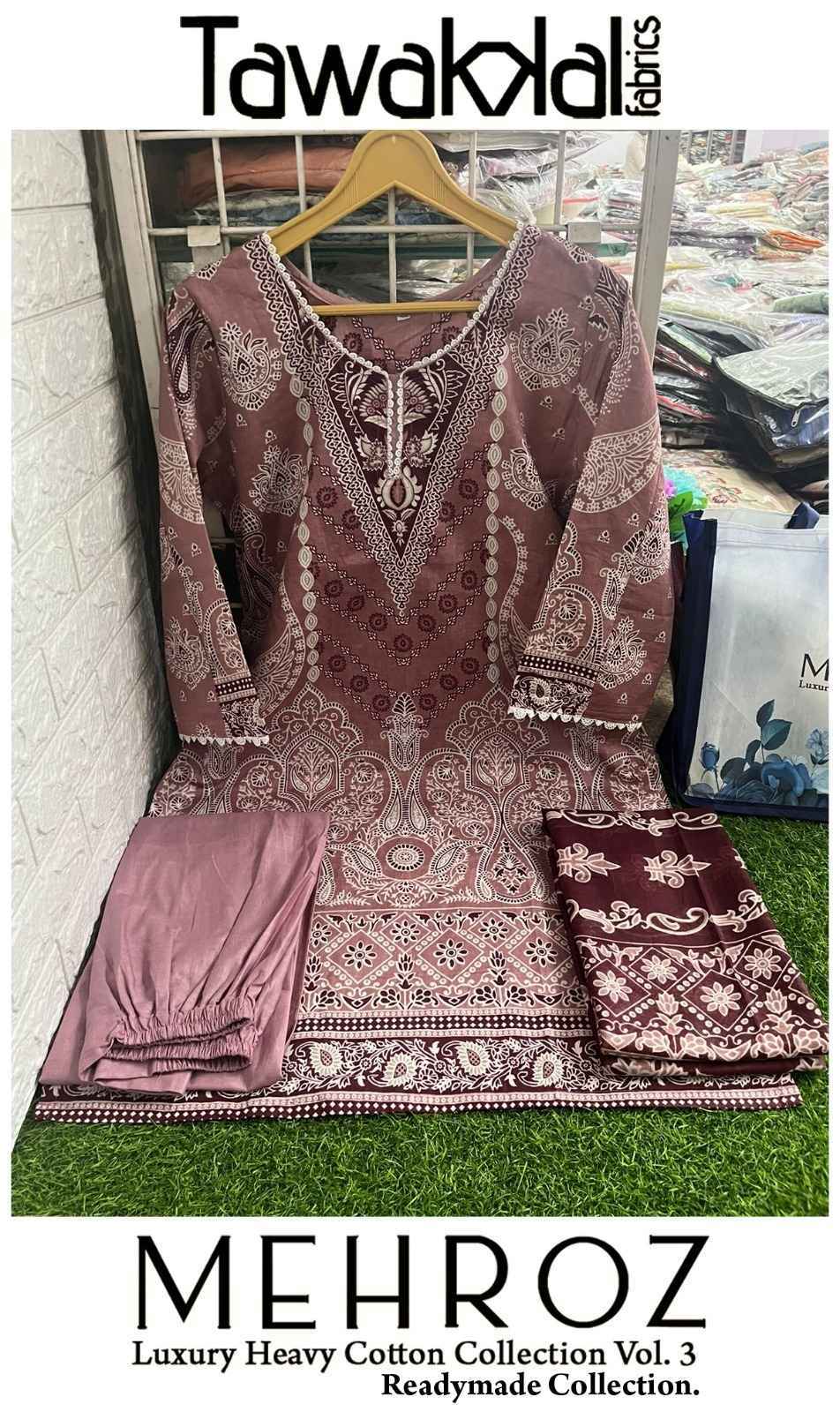 Tawakkal Fabrics Mehroz Luxury Heavy Cotton Collection Vol 3 Readymade Cotton Dress 10 pcs Catalogue