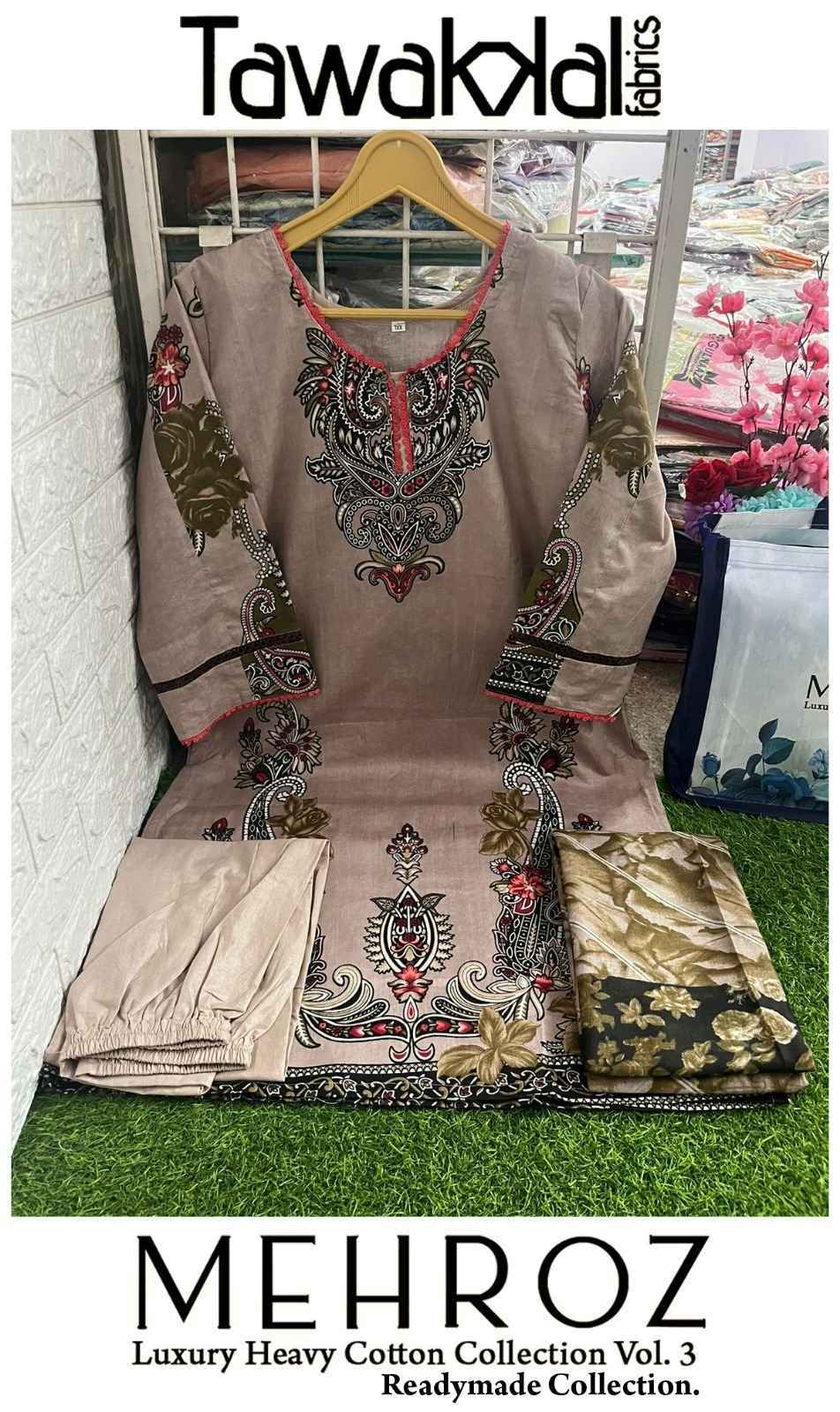 Tawakkal Fabrics Mehroz Luxury Heavy Cotton Collection Vol 3 Readymade Cotton Dress 10 pcs Catalogue