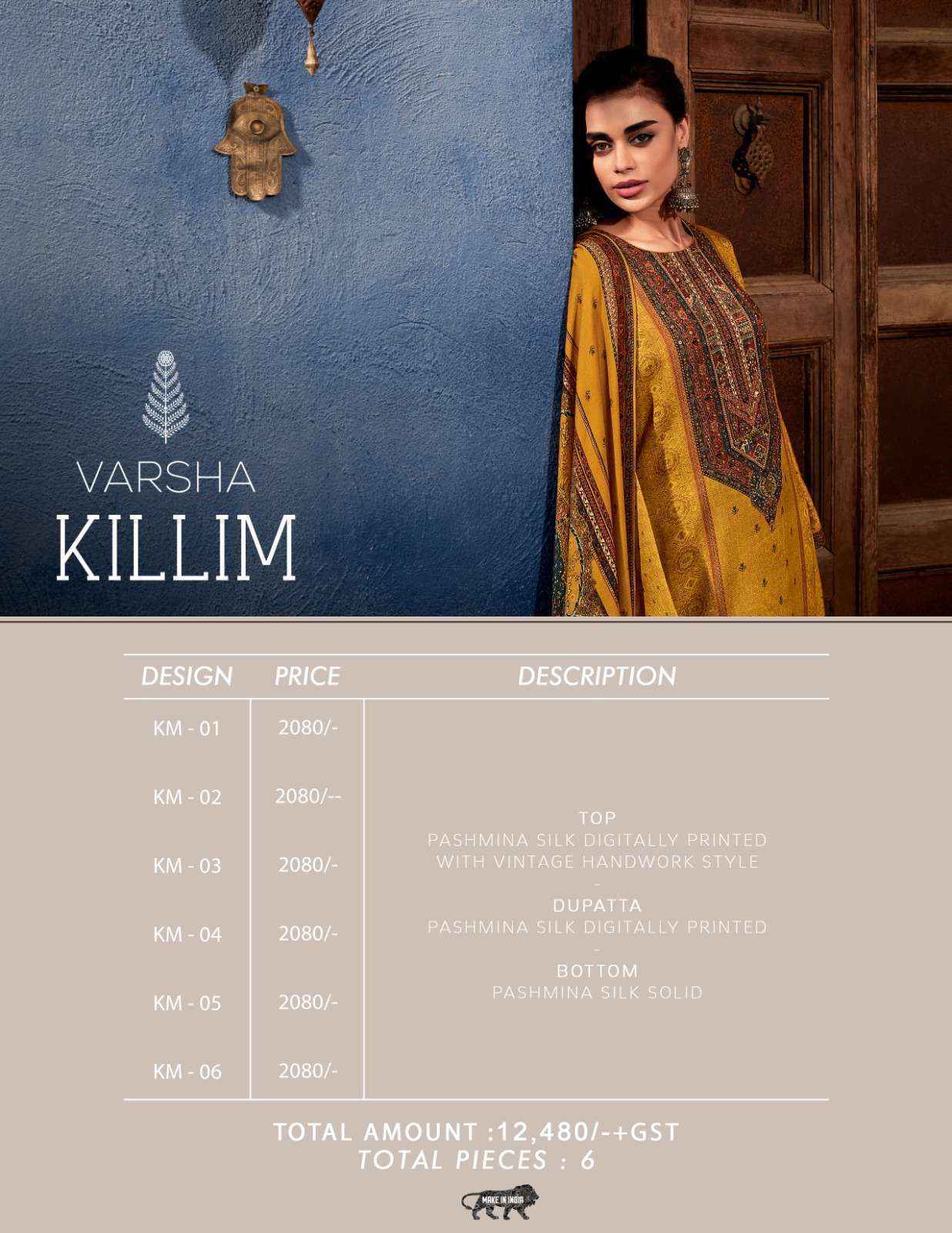 Varsha Killim Pashmina Dress Material 6 pcs Catalogue - Wholesale Factory