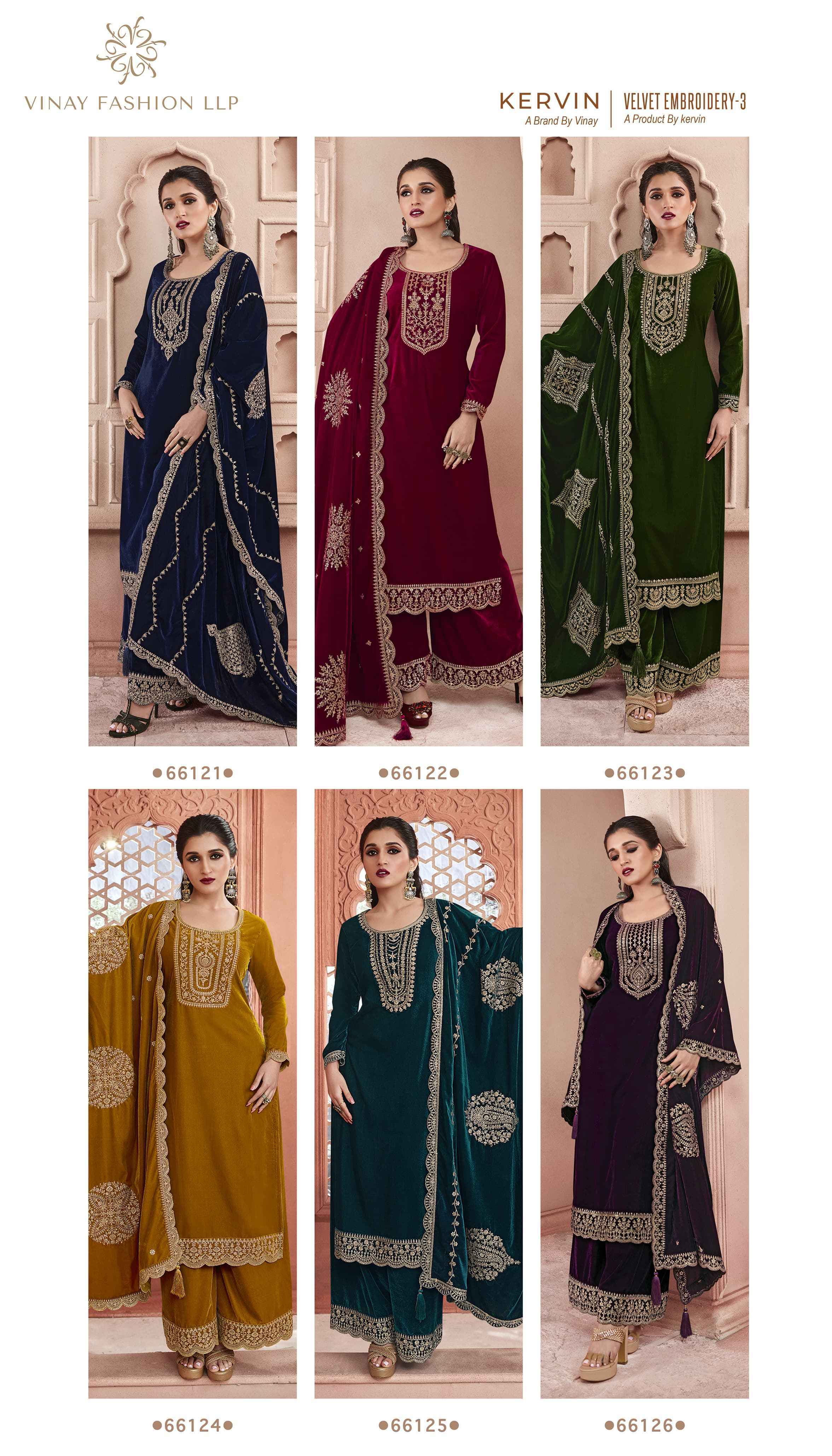 Vinay Kervin Velvet Embroidery Vol 3 Velvet Dress Material 6 pcs Catalogue