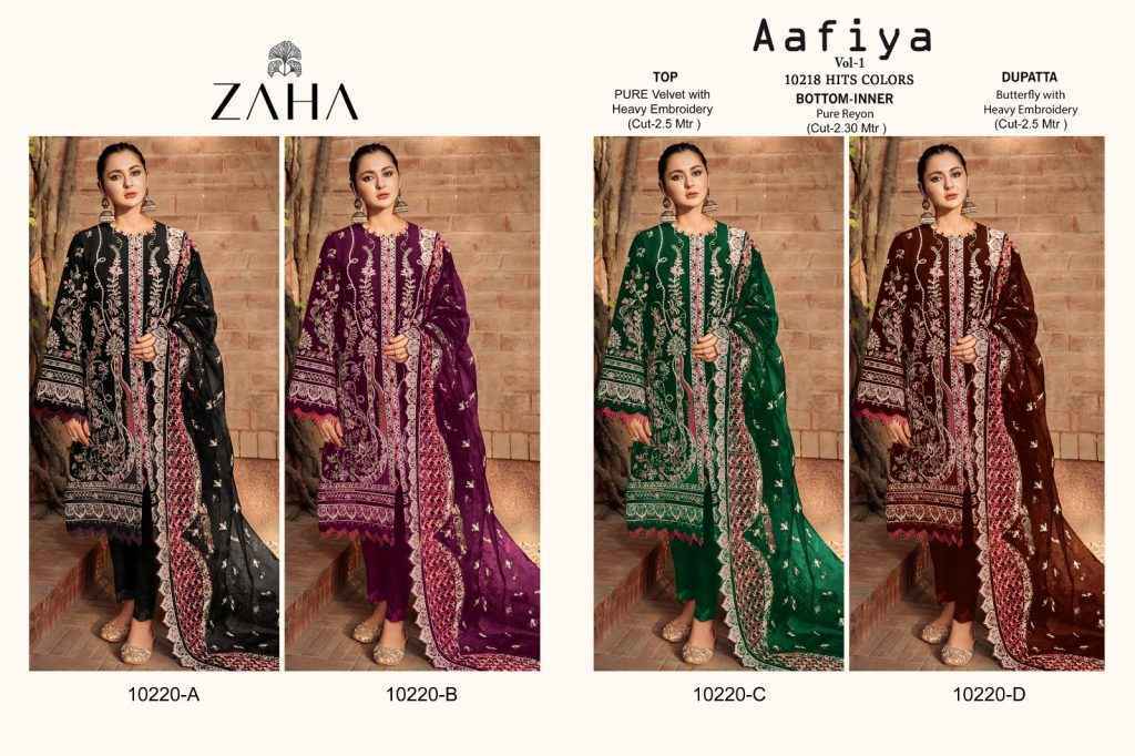 Zaha Aafiya Vol 1 Velvet Dress Material 4 pcs Catalogue