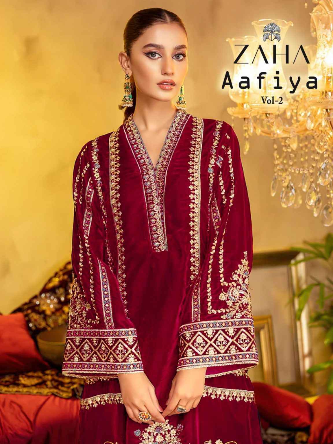 Zaha Aafiya Vol 2 Velvet Dress Material 4 pcs Catalogue - Wholesale Factory