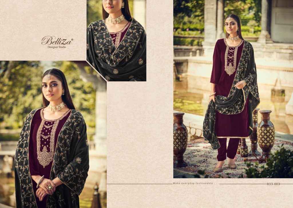 Belliza Shehnaaz Velvet Dress Material 6 pcs Catalogue