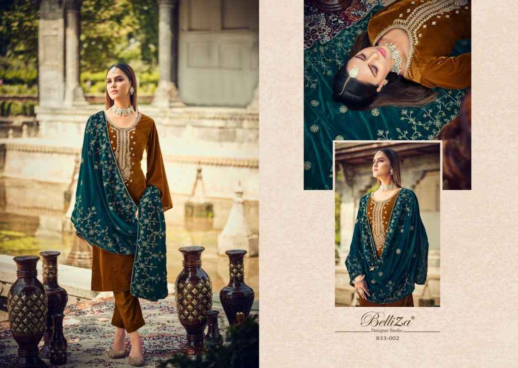 Belliza Shehnaaz Velvet Dress Material 6 pcs Catalogue