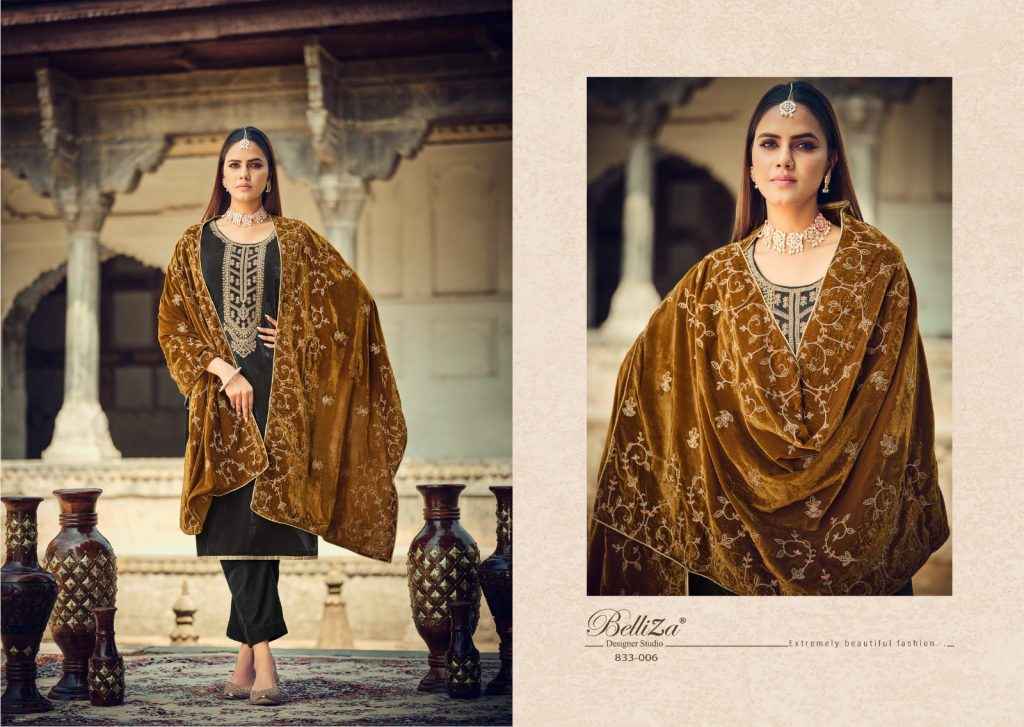 Belliza Shehnaaz Velvet Dress Material 6 pcs Catalogue