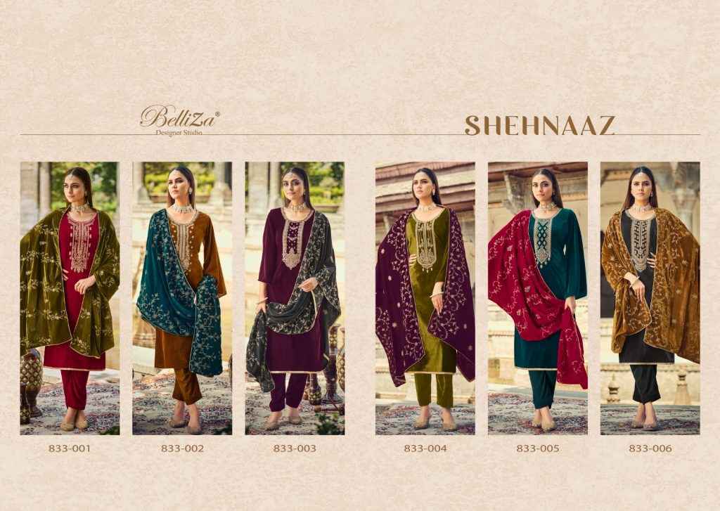 Belliza Shehnaaz Velvet Dress Material 6 pcs Catalogue