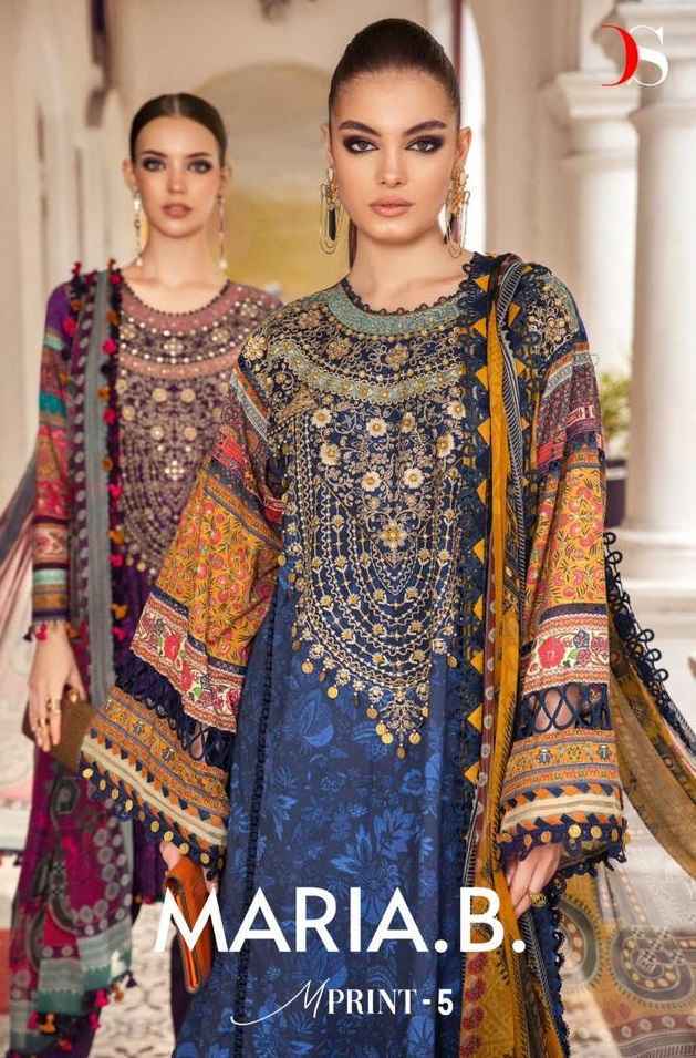 Deepsy Maria B M Print Vol 5 Cotton Dress Material 7 pcs Catalogue Chiffon Dupatta