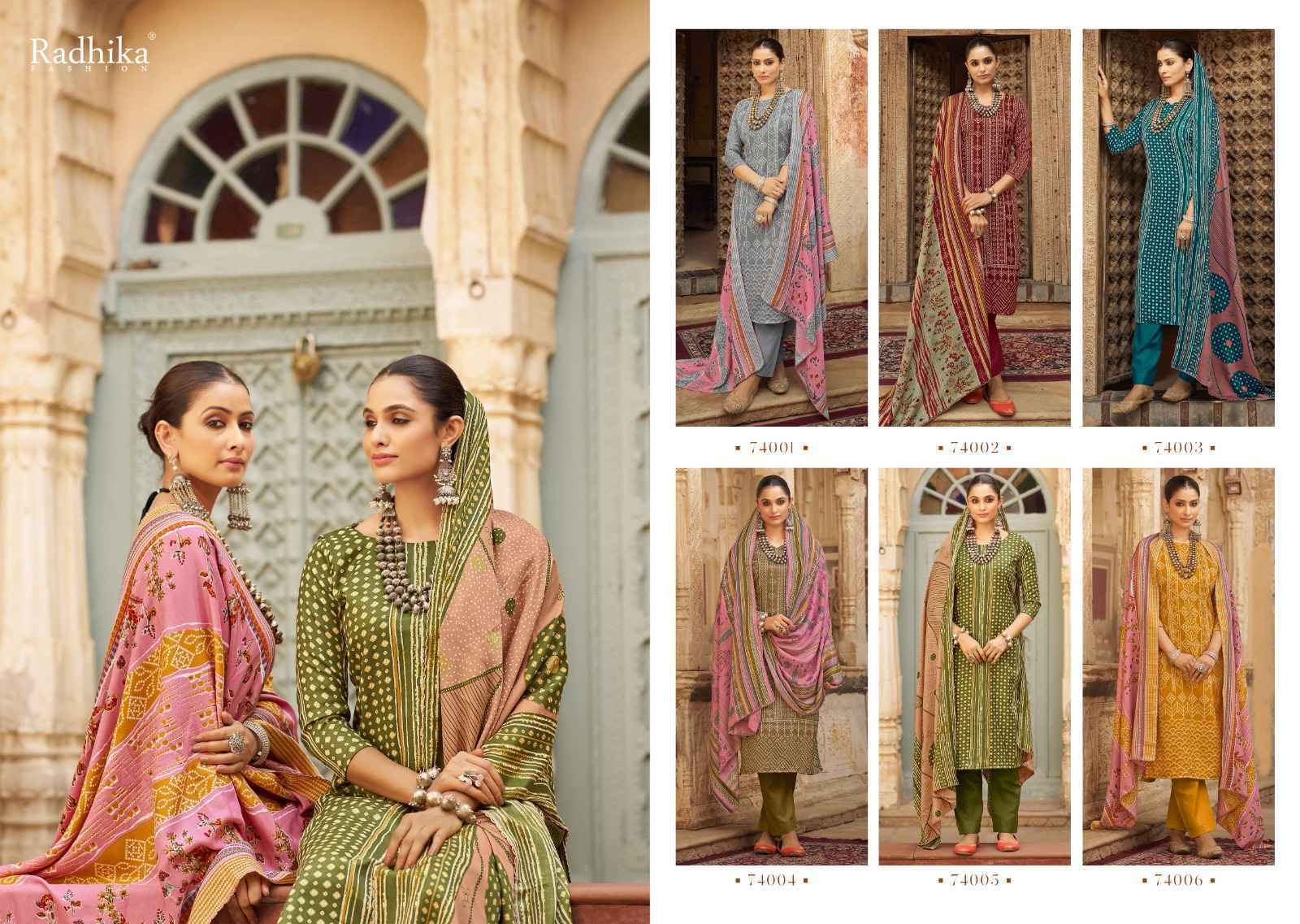 Radhika Fashion Sumyra Bandhej Pashmina Dress Material 6 pcs Catalogue