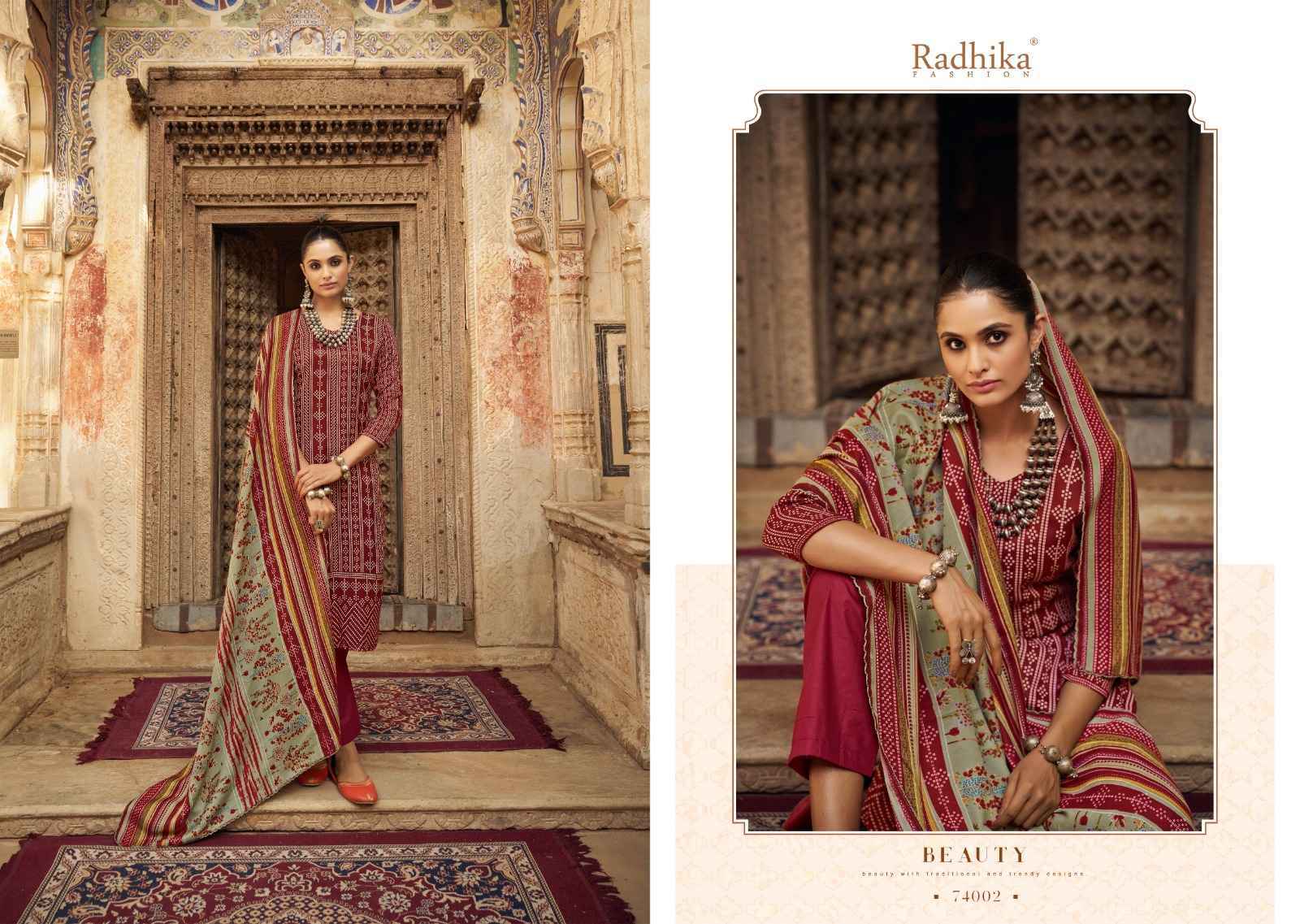 Radhika Fashion Sumyra Bandhej Pashmina Dress Material 6 pcs Catalogue