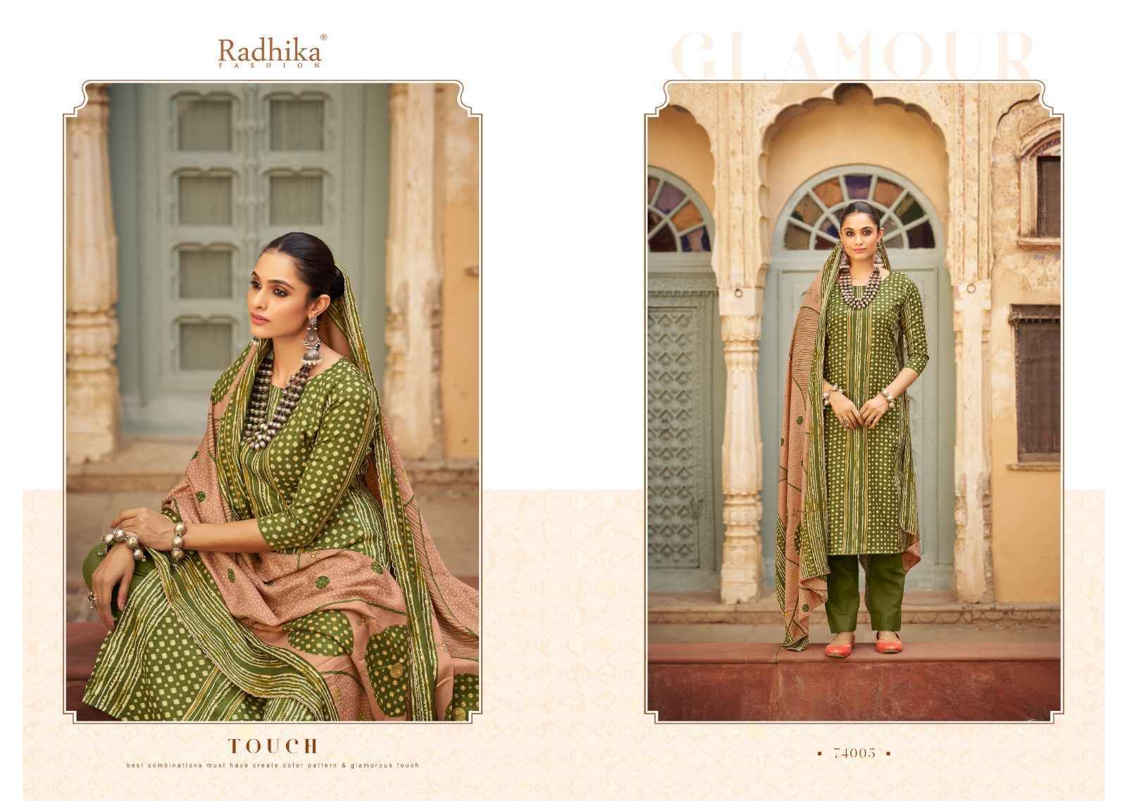 Radhika Fashion Sumyra Bandhej Pashmina Dress Material 6 pcs Catalogue