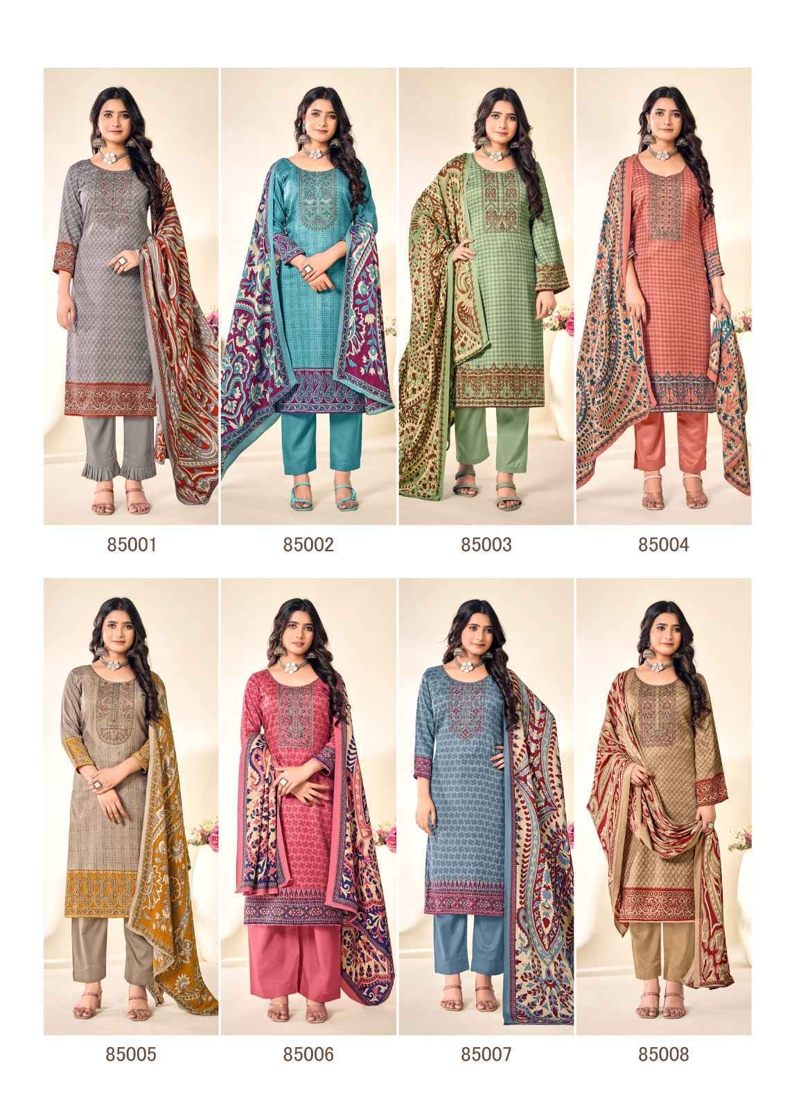 SKT Suits Alison Pashmina Dress Material 8 pcs Catalogue