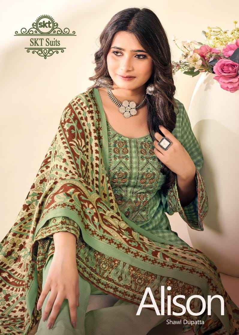 SKT Suits Alison Pashmina Dress Material 8 pcs Catalogue