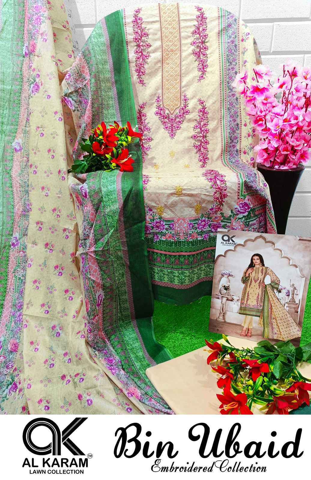 Al Karam Bin Ubaid Embroidered Collection Cotton Dress Material 6 pcs Catalogue