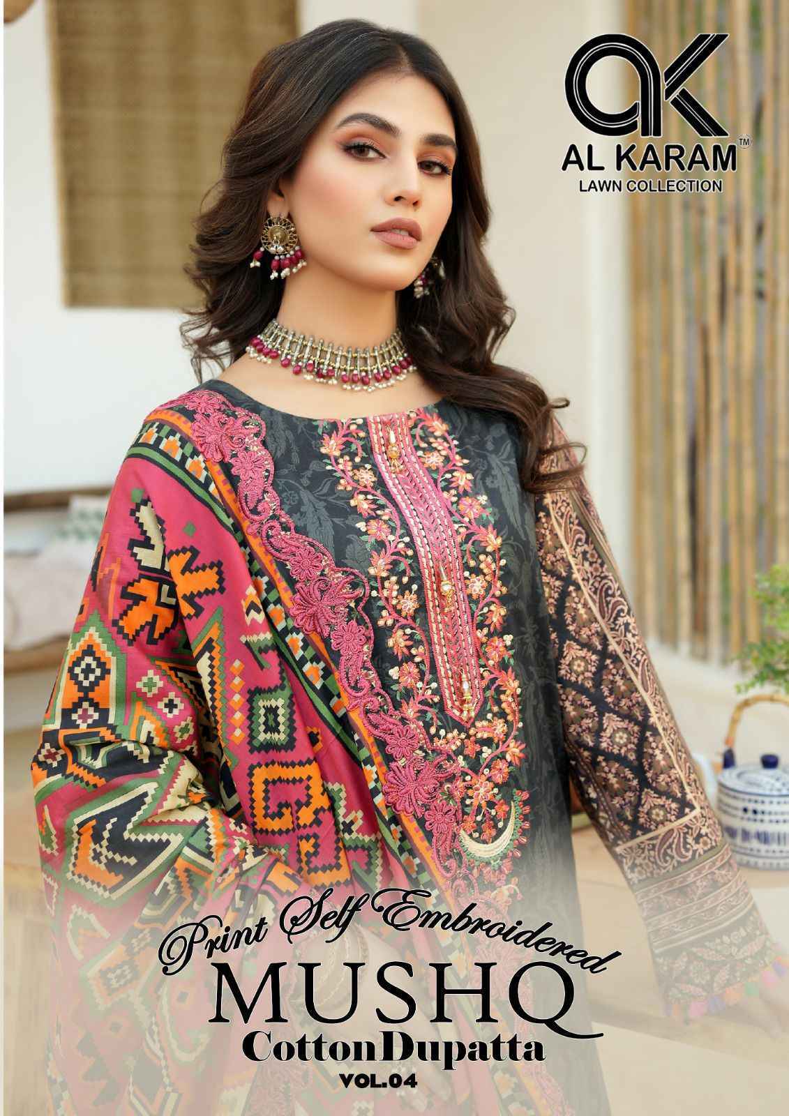 AL Karam Mushq Cotton Dupatta Vol 4 Cotton Dress Material 8 pcs Catalogue