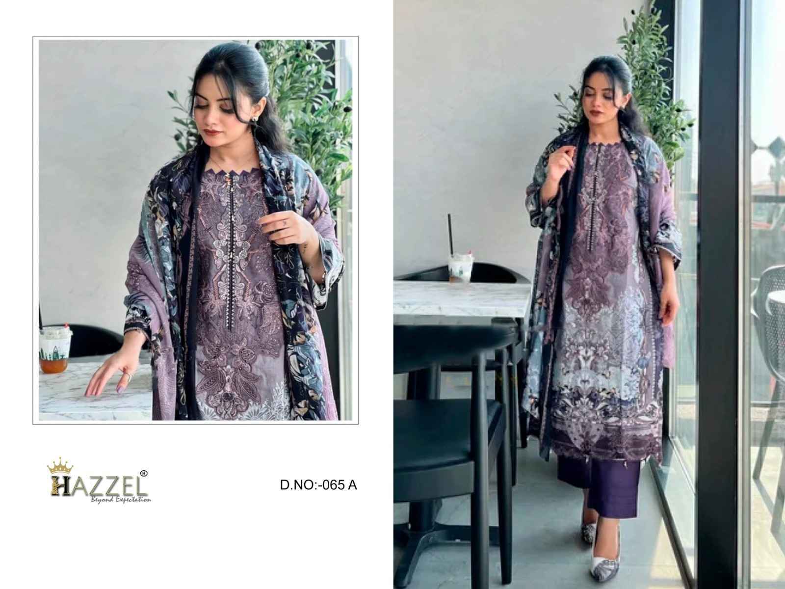 Hazzel D NO 065 Cotton Dress Material 4 pcs set chiffon dupatta