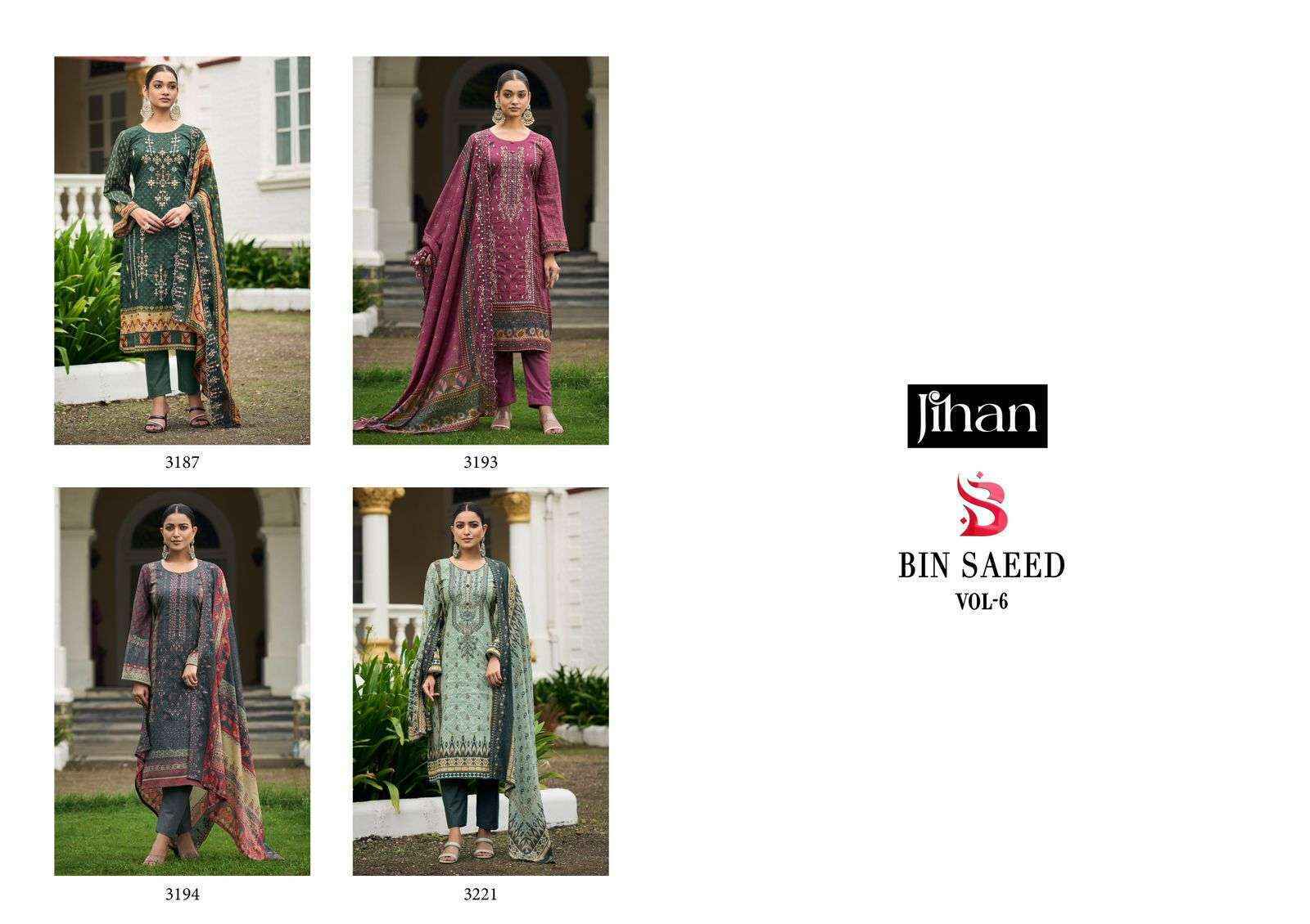 Jihan Bin Saeed Vol 6 Lawn Cotton Dress Material wholesale Online Price