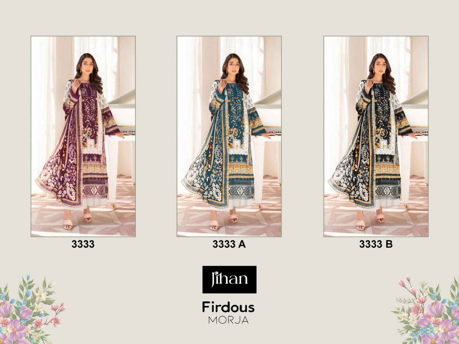 Jihan Firdous Morja Cotton Dress Material 3 pcs Catalogue - Chiffon Dupatta