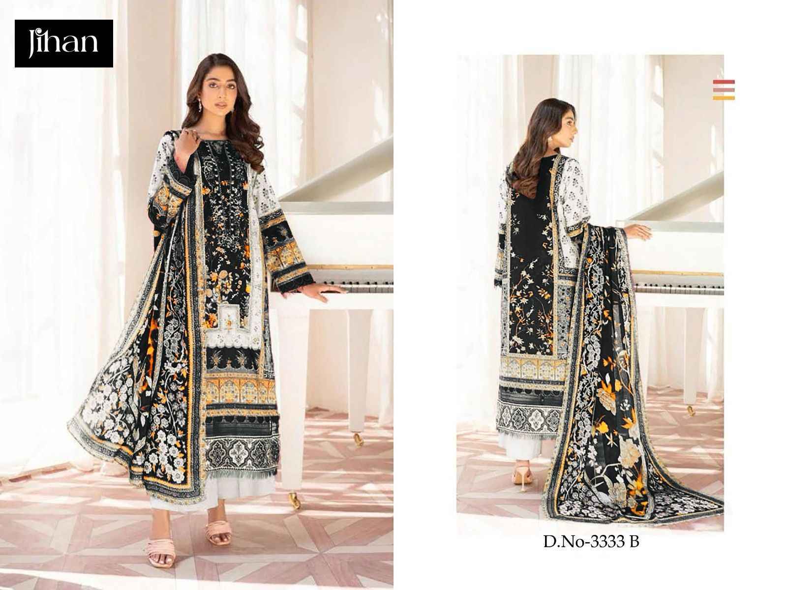 Jihan Firdous Morja Cotton Dress Material 3 pcs Catalogue - Chiffon Dupatta