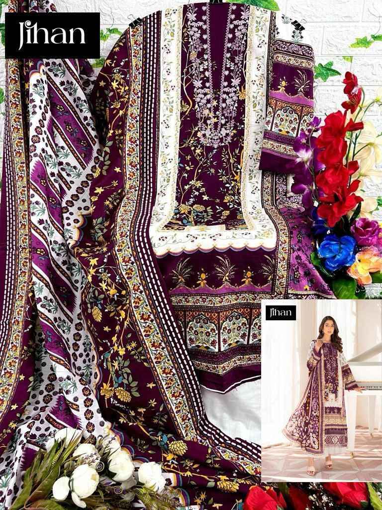 Jihan Firdous Morja Cotton Dress Material 3 pcs Catalogue - Chiffon Dupatta