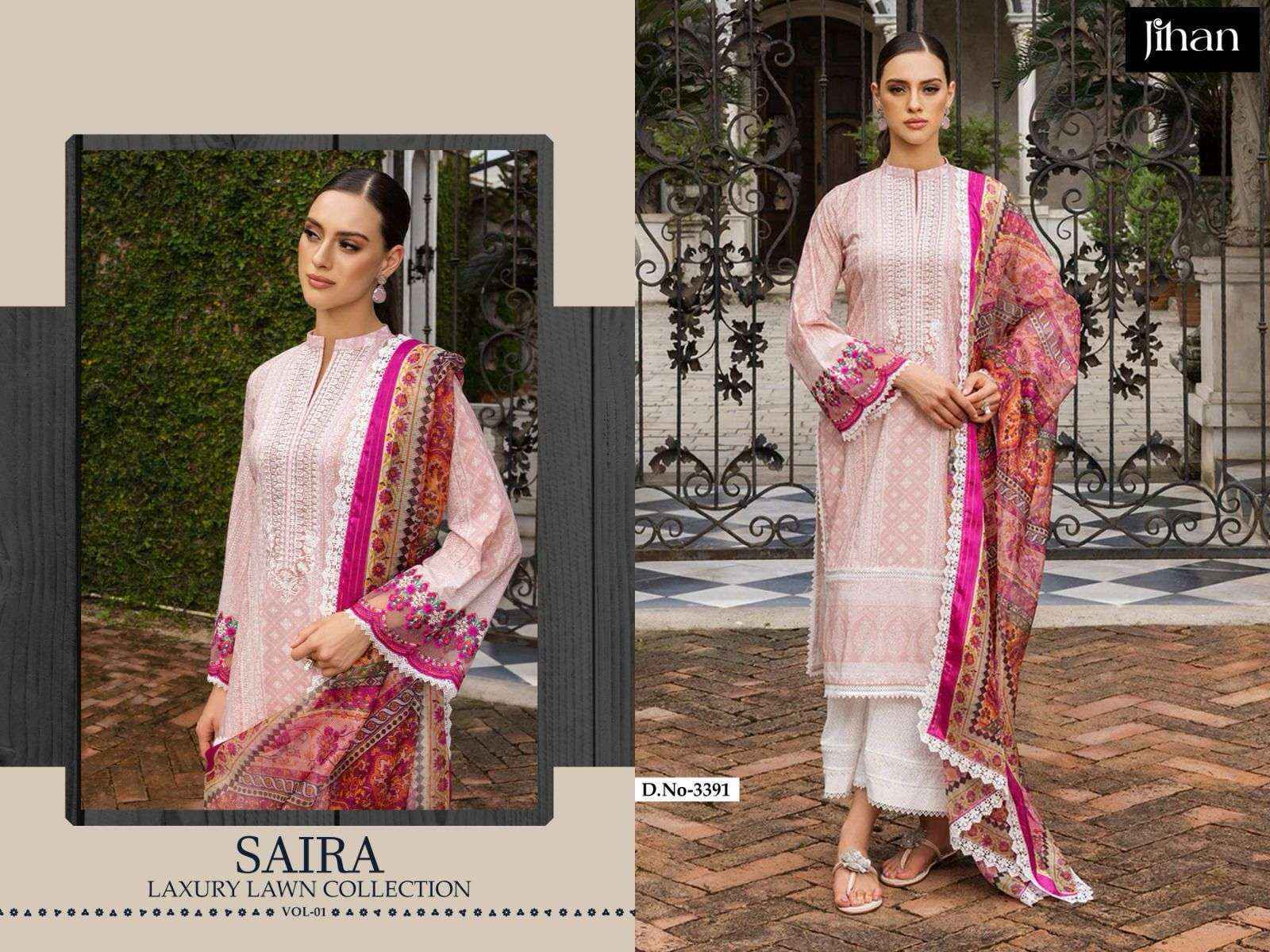 Jihan Saira Lawn Cotton Dress Material At Wholesale Price