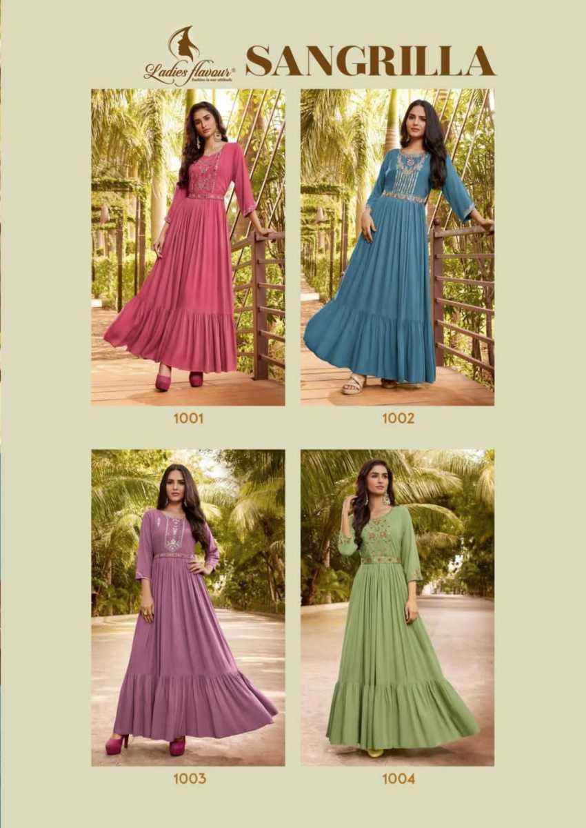 Ladies Flavour Sangrilla Rayon Kurti 4 pcs Catalogue