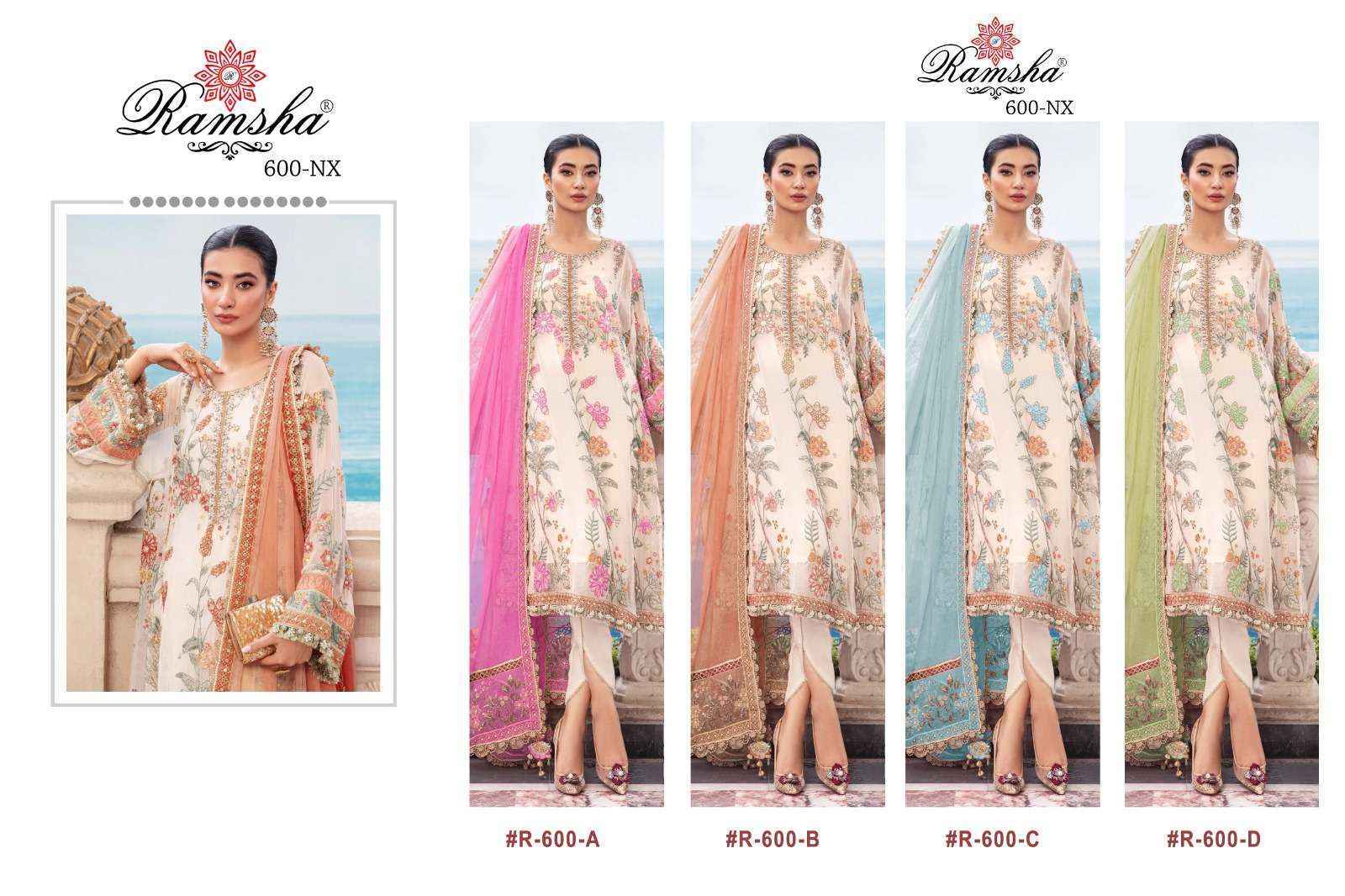 Ramsha R 600 Nx Georgette Dress Material 4 pcs Catalogue