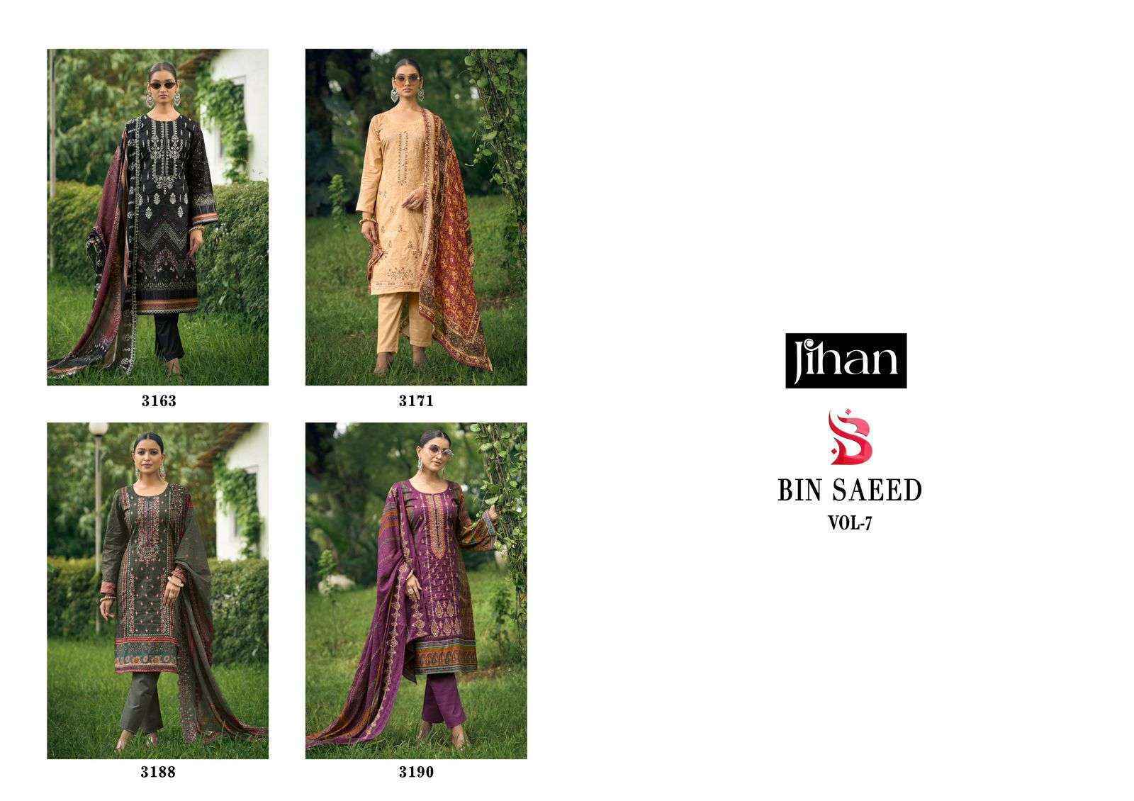 Jihan Bin Saeed Vol 7 Lawn Cotton Dress Material 4 pcs Catalogue