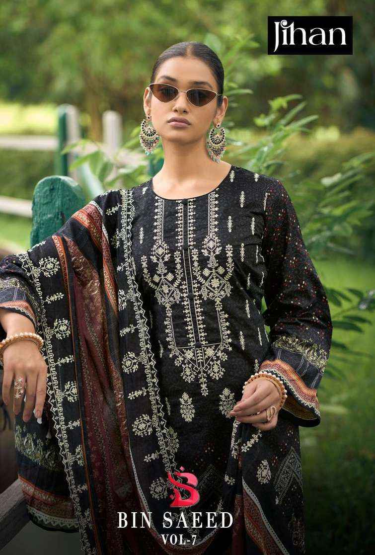 Jihan Bin Saeed Vol 7 Lawn Cotton Dress Material 4 pcs Catalogue