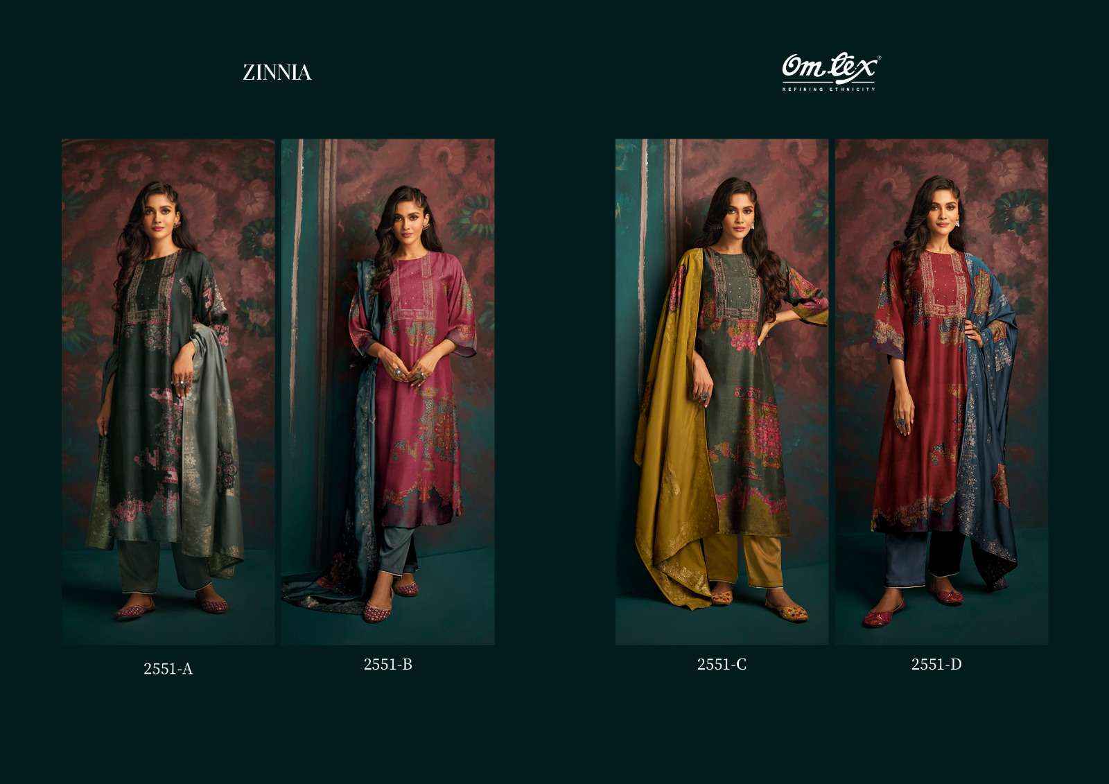 OMTEX ZINNIA SILK DIGITAL PRINT WITH FANCY WORK SUITS