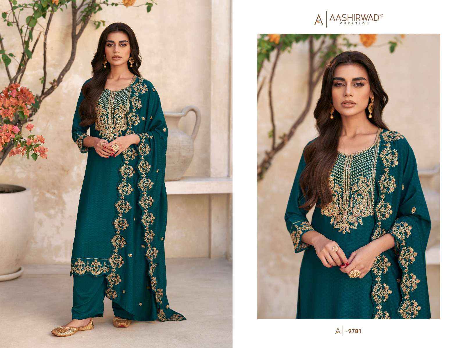 AASHIRWAD CREATION SWARAJ EMBROIDERY DESIGNER SUITS ( 5 PCS CATALOG )