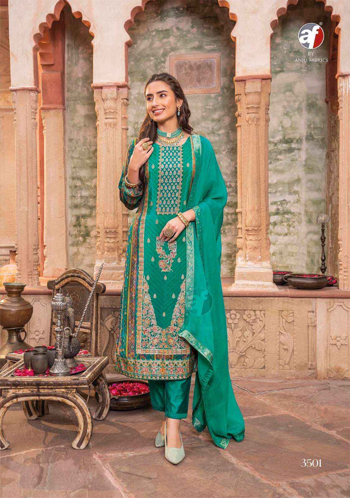 ANJU FABRICS FIZA JACQUARD DESIGNER READYMADE SUITS ( 5 PCS CATALOG )