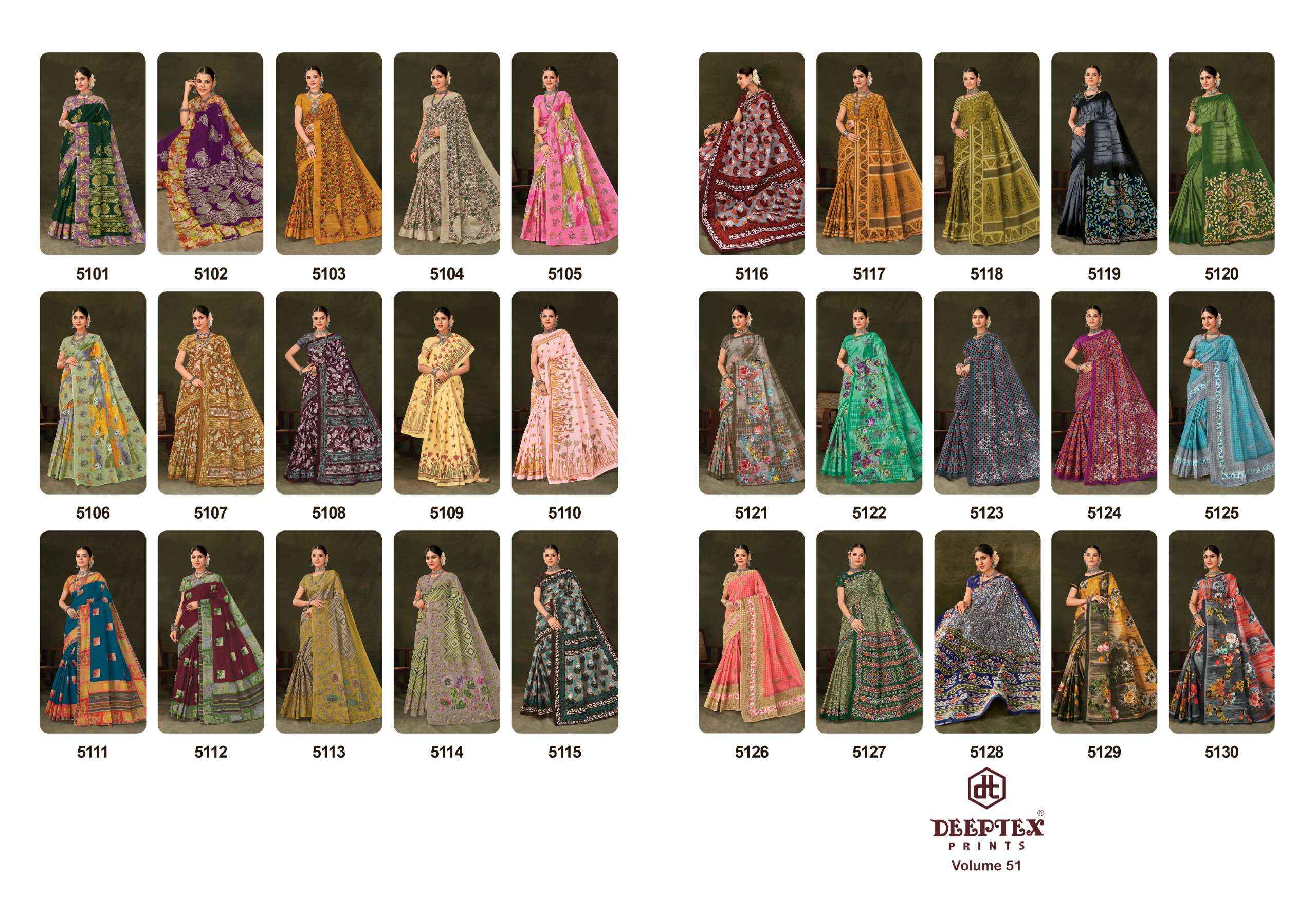 DEEPTEX PRINTS MOTHER INDIA VOL-51 PURE COTTON SAREES ( 30 PCS CATALOG )