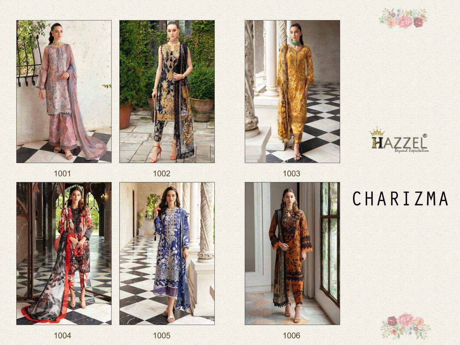 HAZZEL CHARIZMA LUXURY LAWN COLLECTION DRESS MATERIAL ( 6 PCS SET )