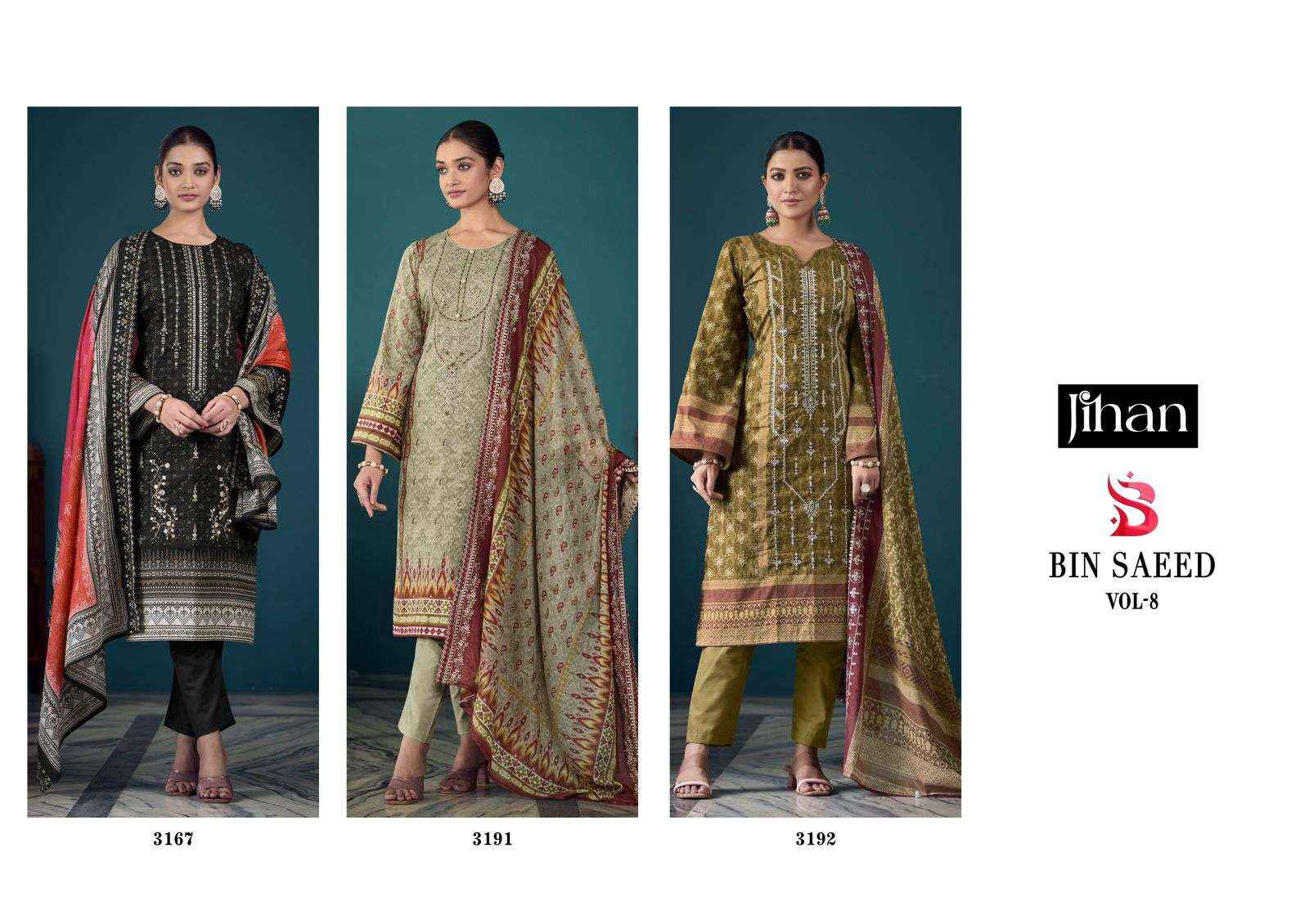 JIHAN BIN SAEED LAWN COLLECTION VOL 8 COTTON DESIGNER SUIT ( 3 PCS CATALOG )