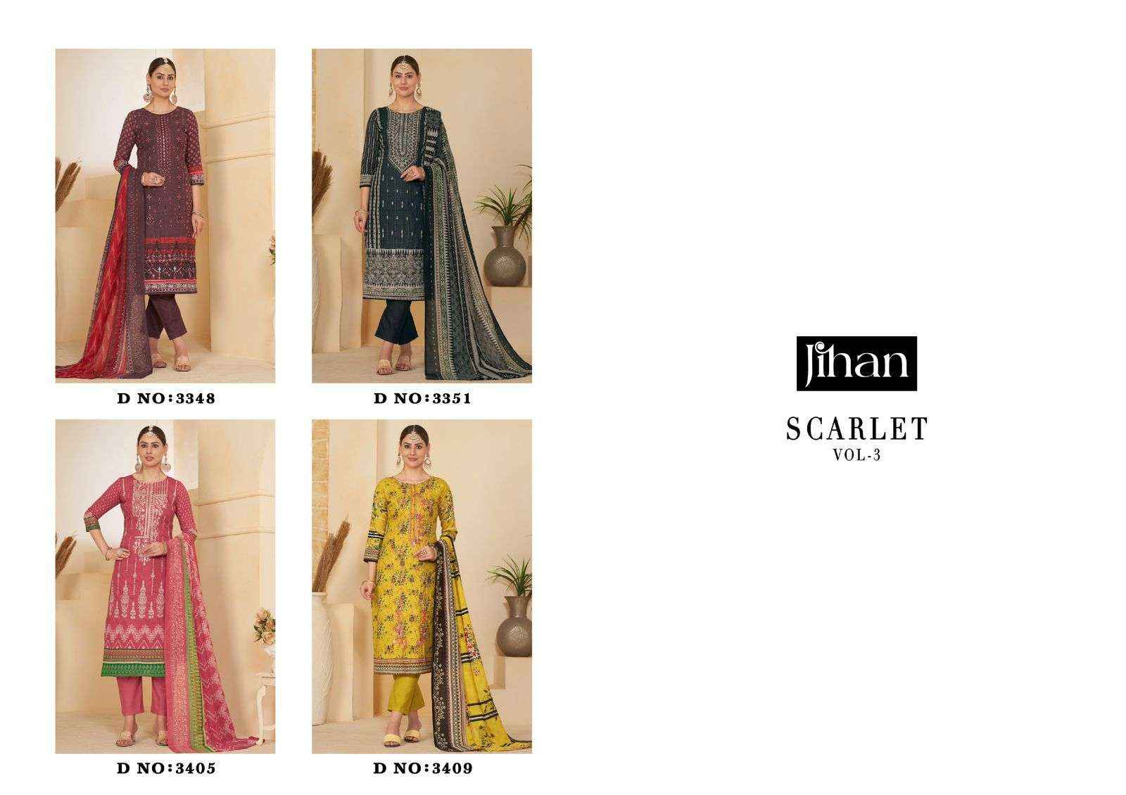 JIHAN SCARLET VOL 3 LAWN COTTON DRESS MATERIAL ( 4 PCS CATALOG )