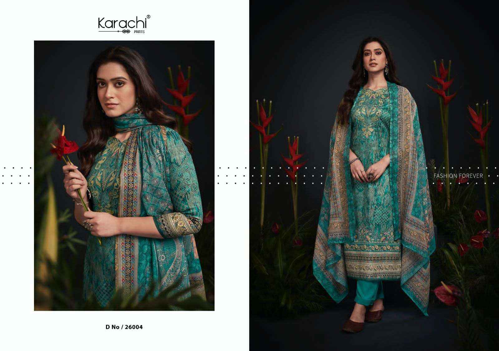 KARACHI PRINTS JHILMIL JAM SATIN SALWAR SUITS ( 6 PCS CATALOG )