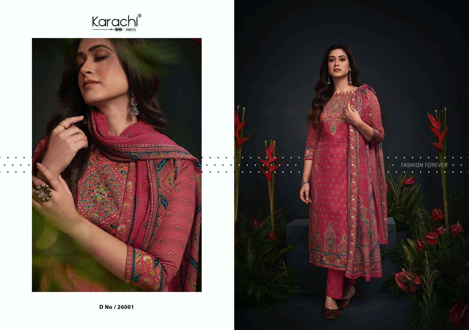 KARACHI PRINTS JHILMIL JAM SATIN SALWAR SUITS ( 6 PCS CATALOG )