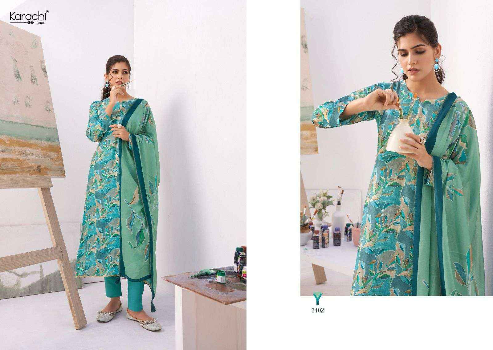 KARACHI PRINTS PAINT BRUSH MUSLIN DESIGNER SUITS ( 4 PCS CATALOG )