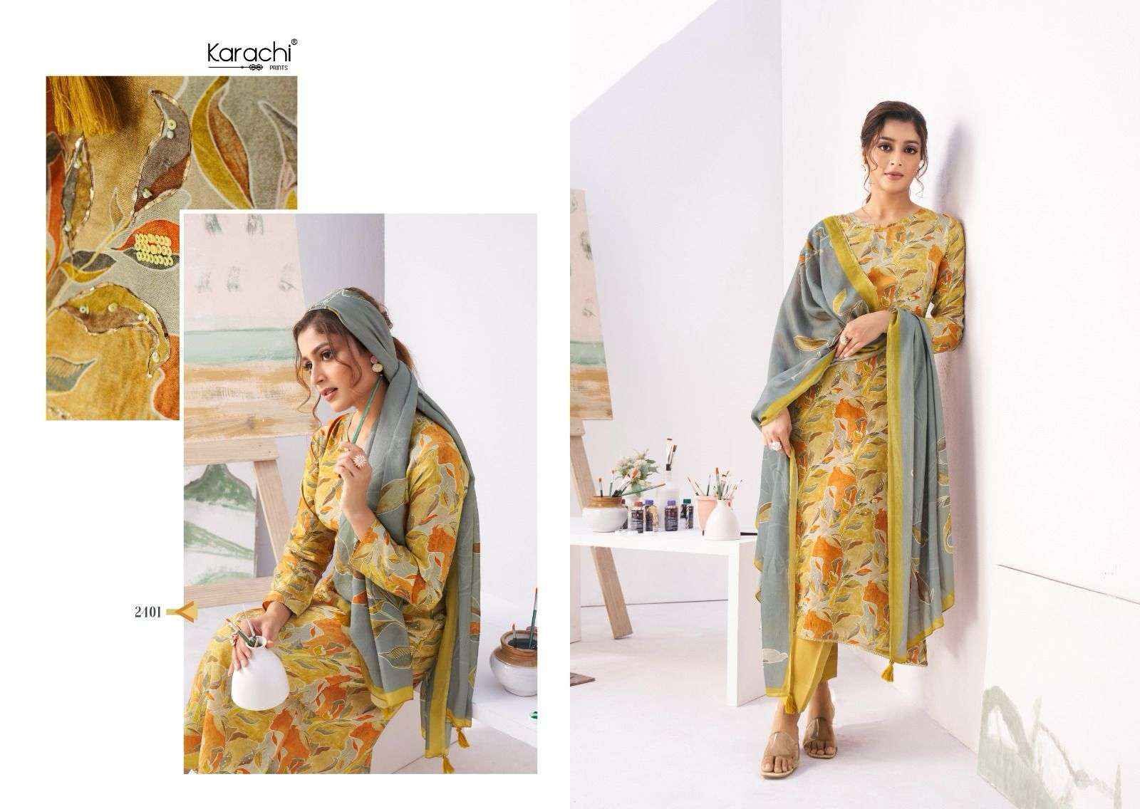 KARACHI PRINTS PAINT BRUSH MUSLIN DESIGNER SUITS ( 4 PCS CATALOG )