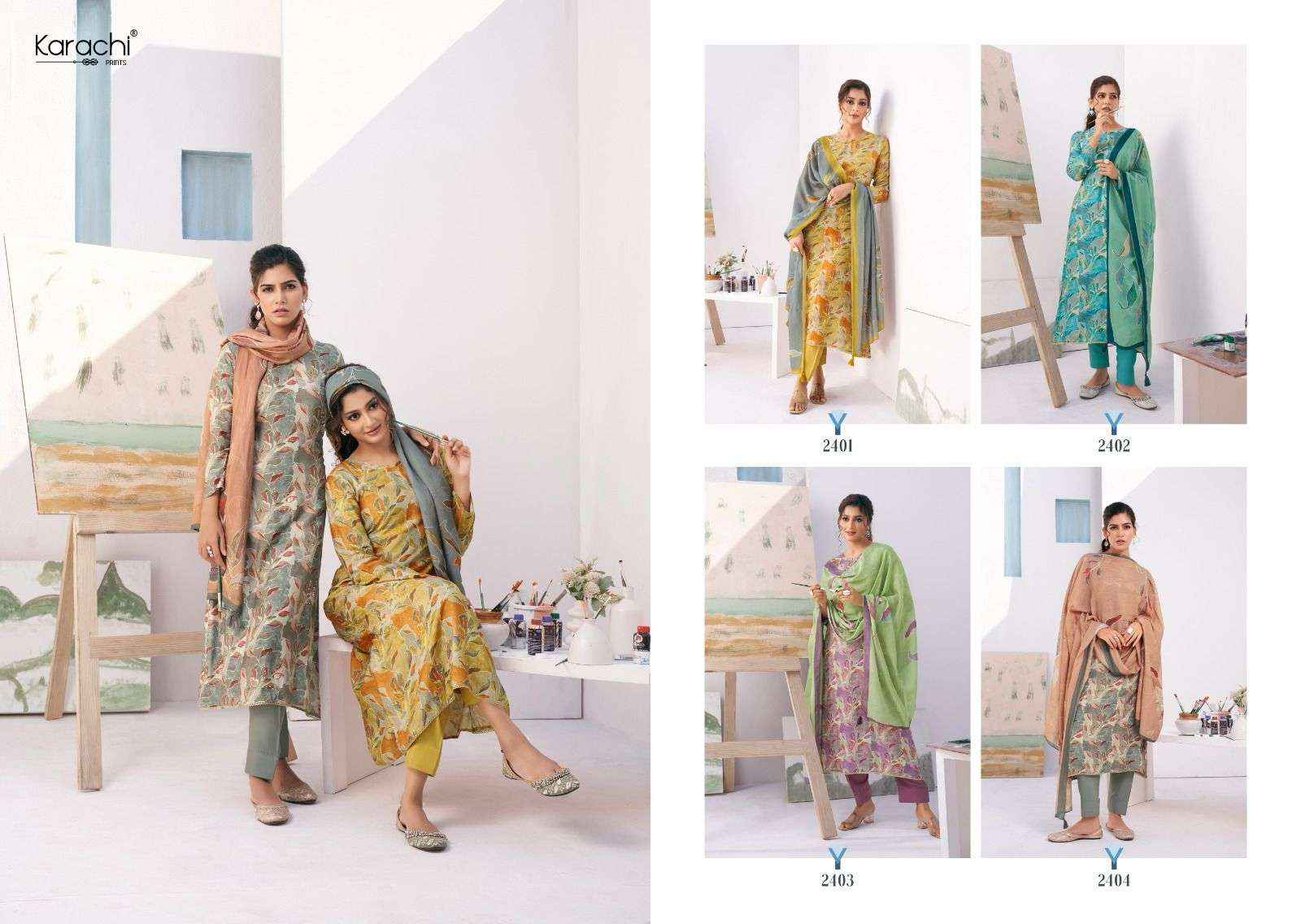 KARACHI PRINTS PAINT BRUSH MUSLIN DESIGNER SUITS ( 4 PCS CATALOG )