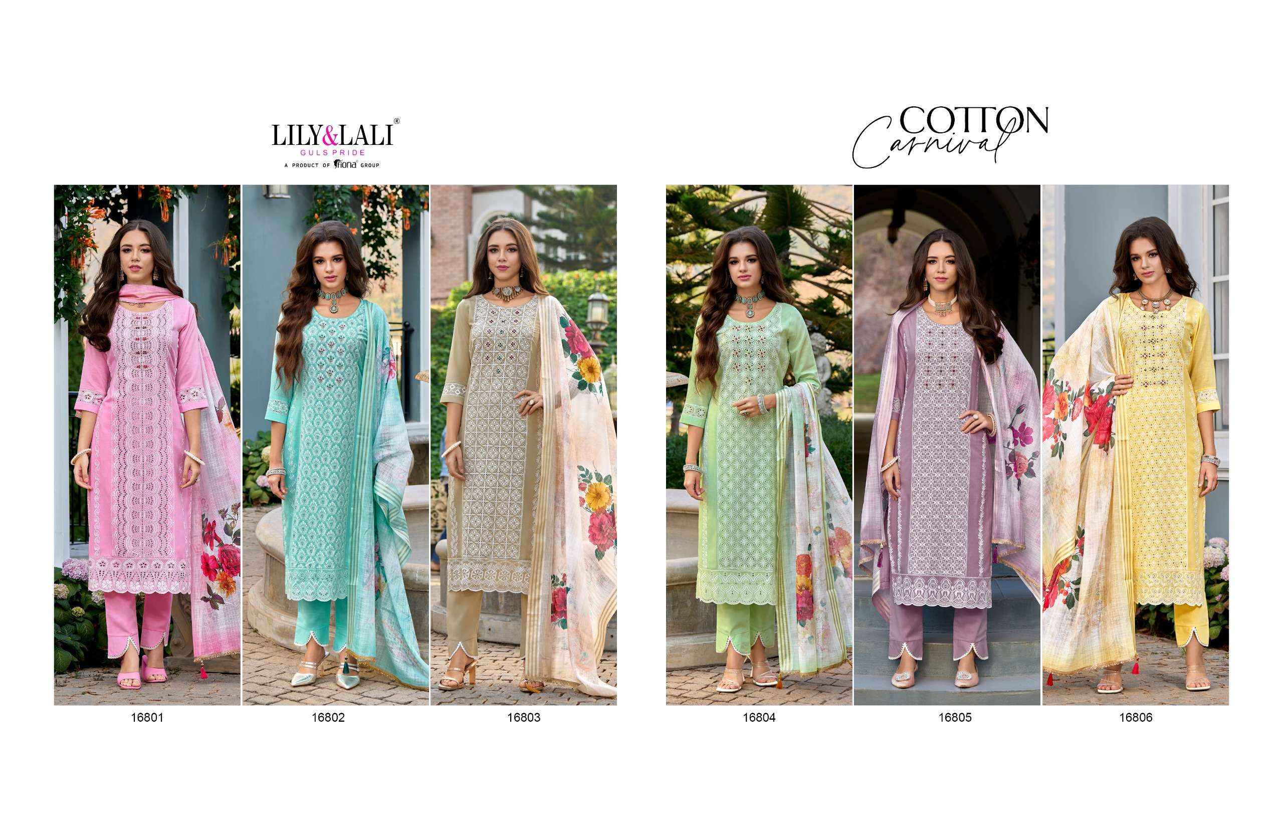 LILY AND LALI COTTON CARNIVAL SCHIFFLI DESIGNER READYMADE SUITS ( 6 PCS CATALOG )